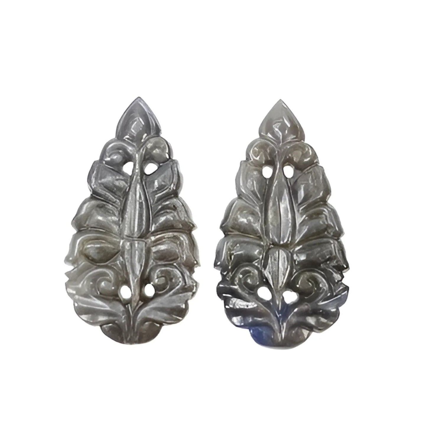 silver sapphire pear shape carving