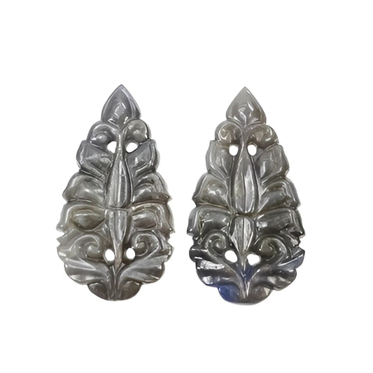 silver sapphire pear shape carving