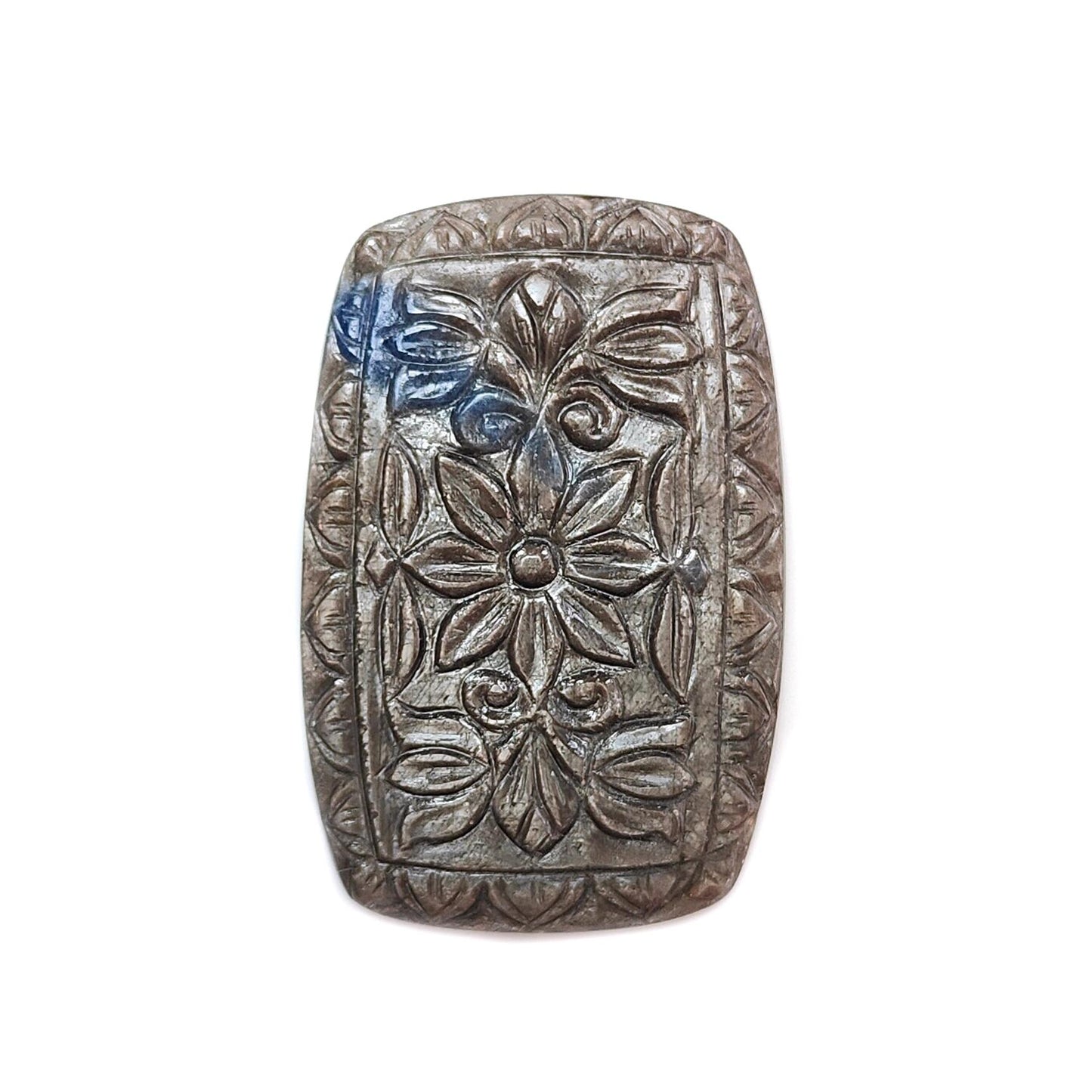 Silver Gray Sapphire Gemstone Carving: 91.10cts Natural Untreated Sapphire Hand Carved Cushion Shape 47*31mm 1pc for Jewelry