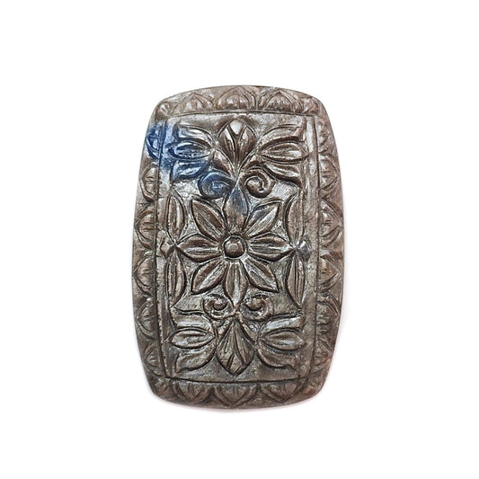 Silver Gray Sapphire Gemstone Carving: 91.10cts Natural Untreated Sapphire Hand Carved Cushion Shape 47*31mm 1pc for Jewelry