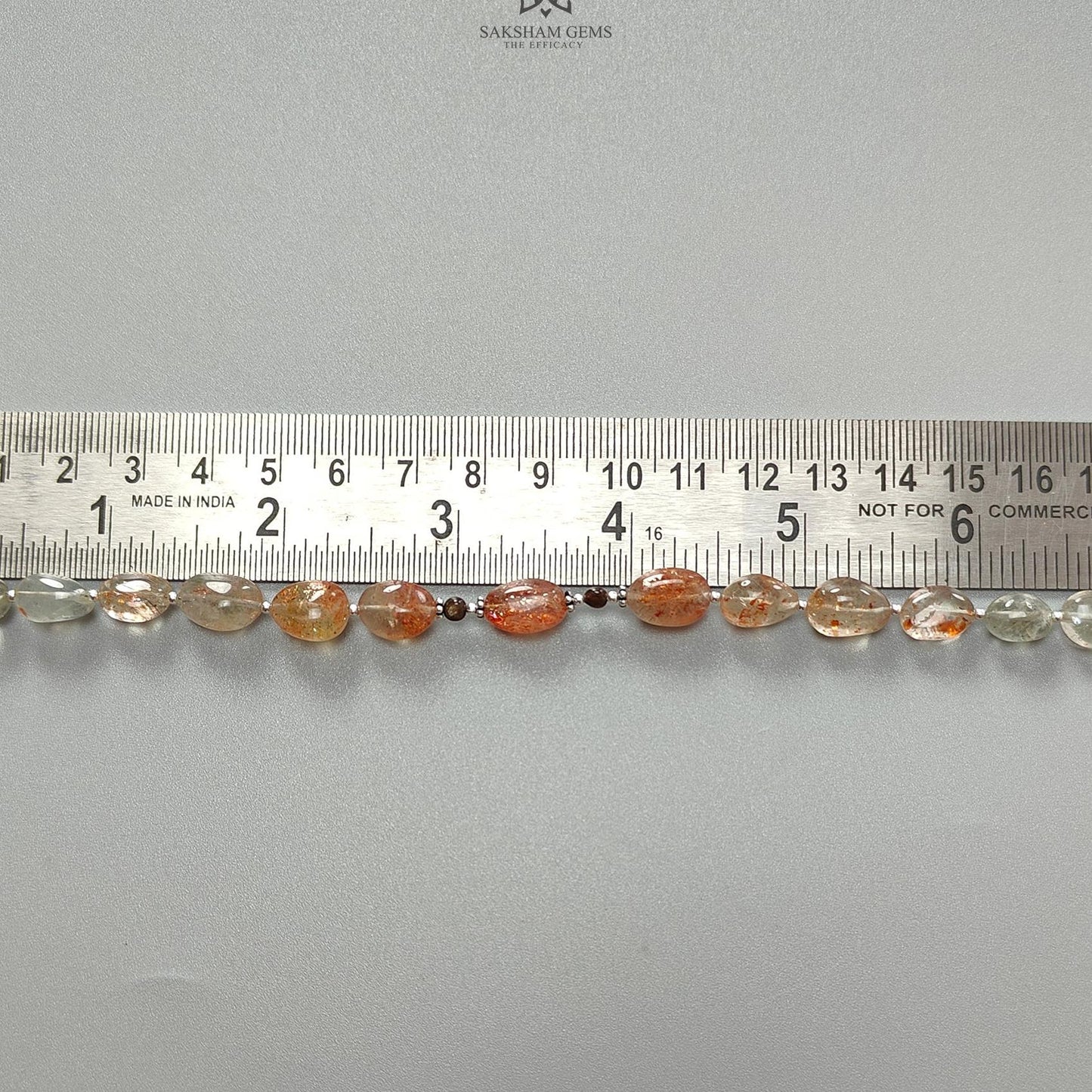 Oregon Sunstone Gemstone Loose Beads : 57.00cts (Approx.) Natural Untreated Golden Sapphire Oval 925 Sterling Silver 6.9" (Apx) For Bracelet