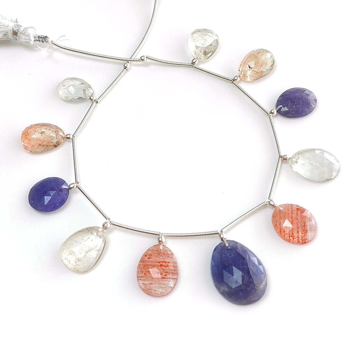 Oregon Sunstone & Blue Tanzanite Faceted Loose Beads: 56.00cts Natural Sunstone Rose Cut Egg Shape 925 Silver Loose Beads 12*9mm - 18*14mm