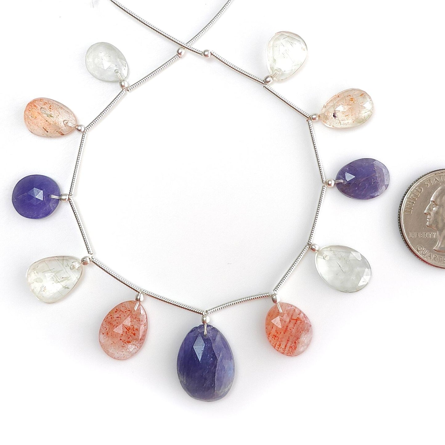 Oregon Sunstone & Blue Tanzanite Faceted Loose Beads: 56.00cts Natural Sunstone Rose Cut Egg Shape 925 Silver Loose Beads 12*9mm - 18*14mm