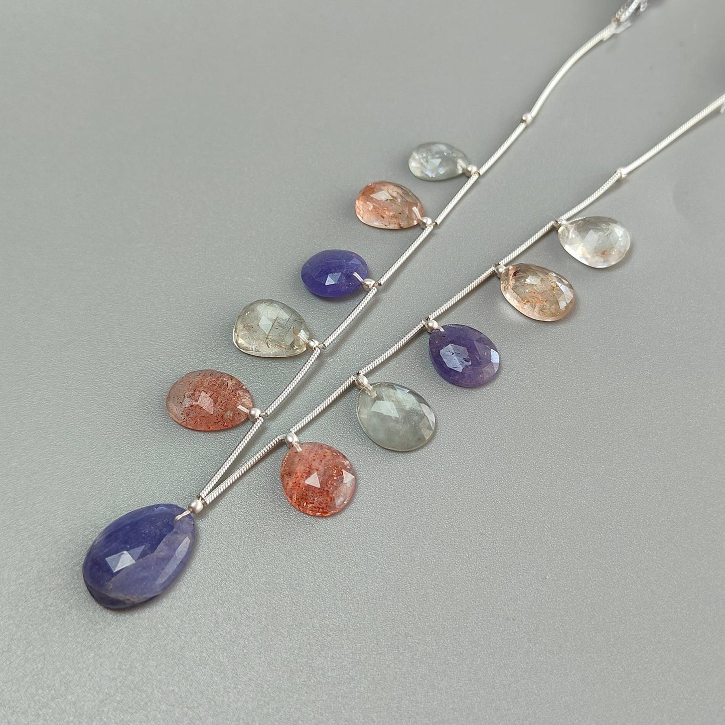 Oregon Sunstone & Blue Tanzanite Faceted Loose Beads: 56.00cts Natural Sunstone Rose Cut Egg Shape 925 Silver Loose Beads 12*9mm - 18*14mm