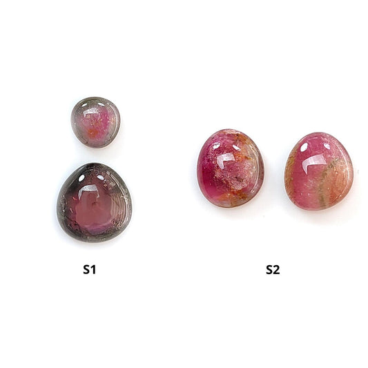 Watermelon Tourmaline Gemstone Cabochon: Natural Untreated Bi-Color Tourmaline Fancy Shape 2pcs Set for Jewelry October Birthstone
