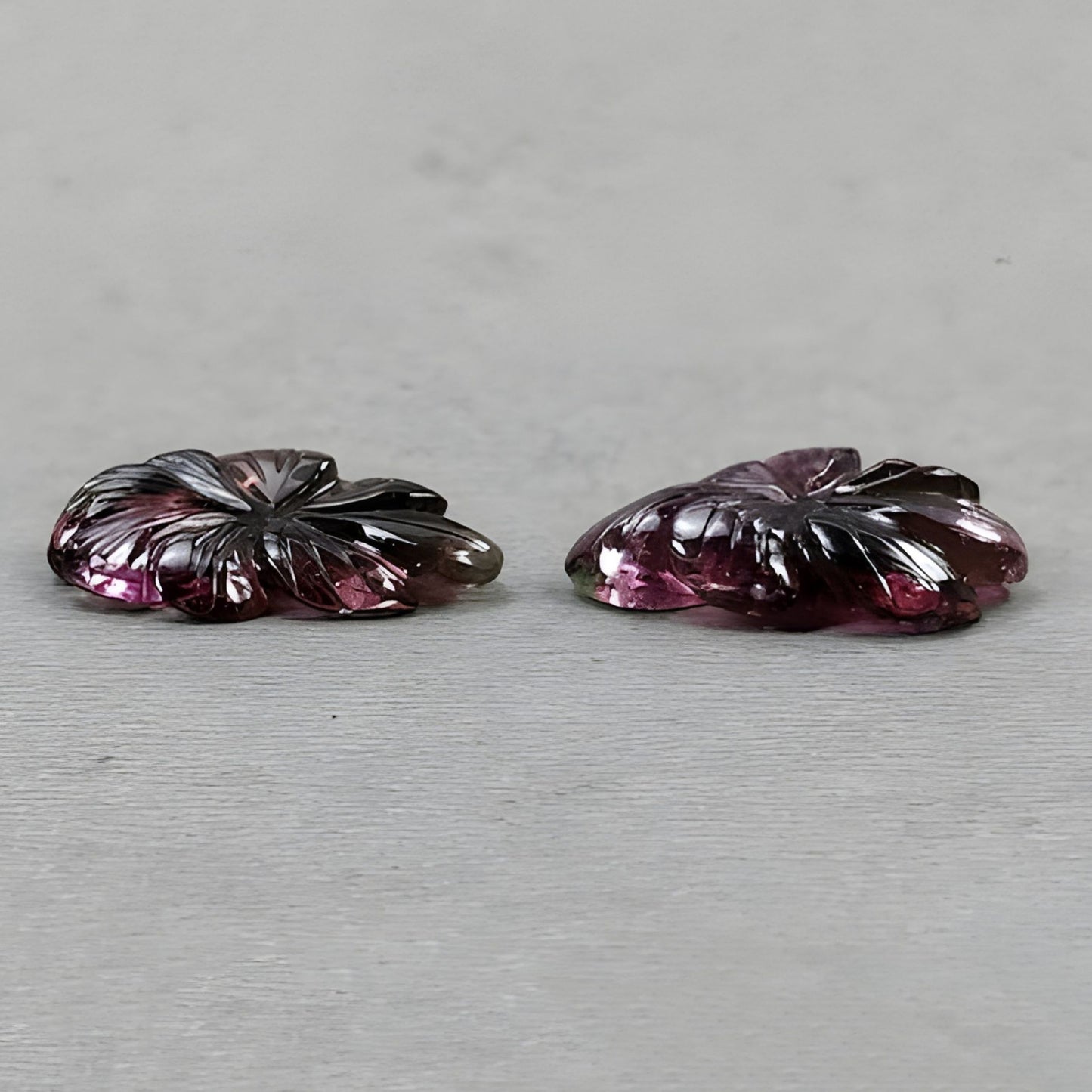 23.50cts Rubellite Tourmaline Natural Untreated Carving Gemstone Flower Shape 2pcs