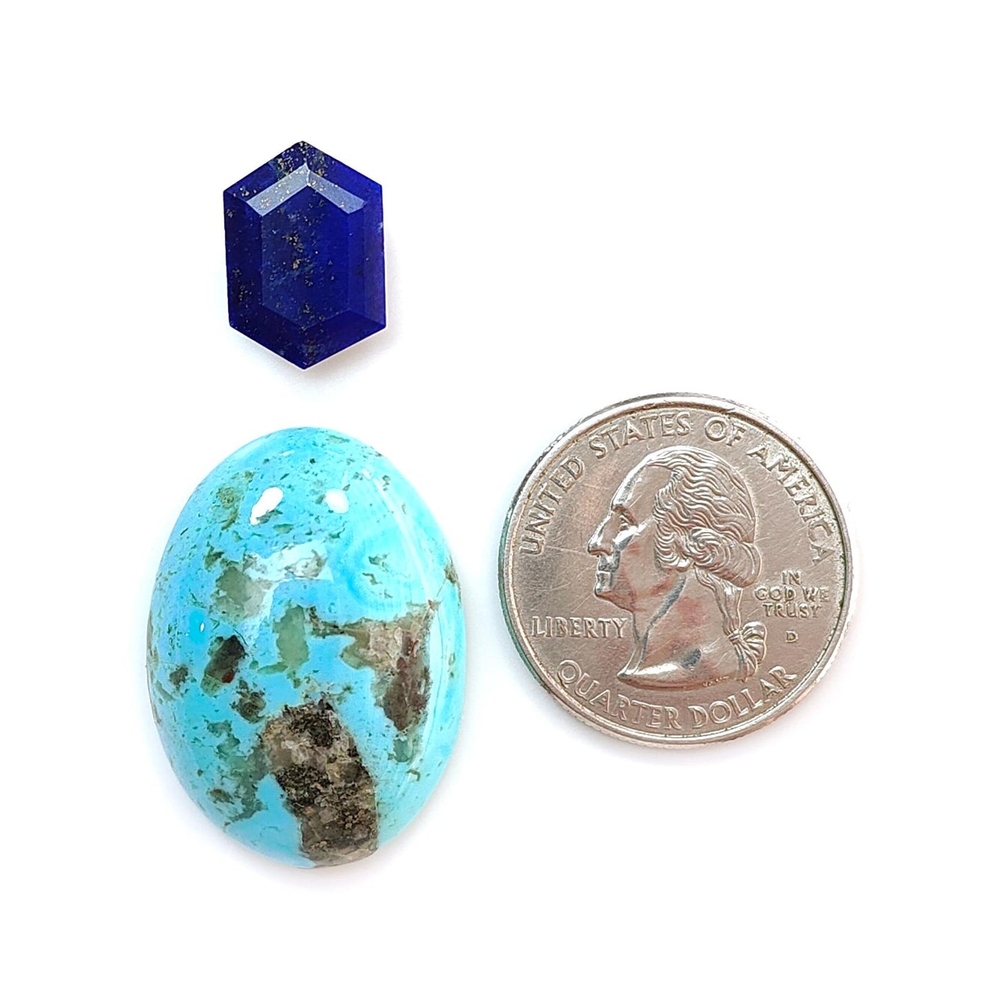 Turquoise Gemstone Cabochon: Natural Untreated Sleeping Beauty Arizona Turquoise with Lapis Lazuli Oval, Triangle Shape 2pcs Set for Jewelry