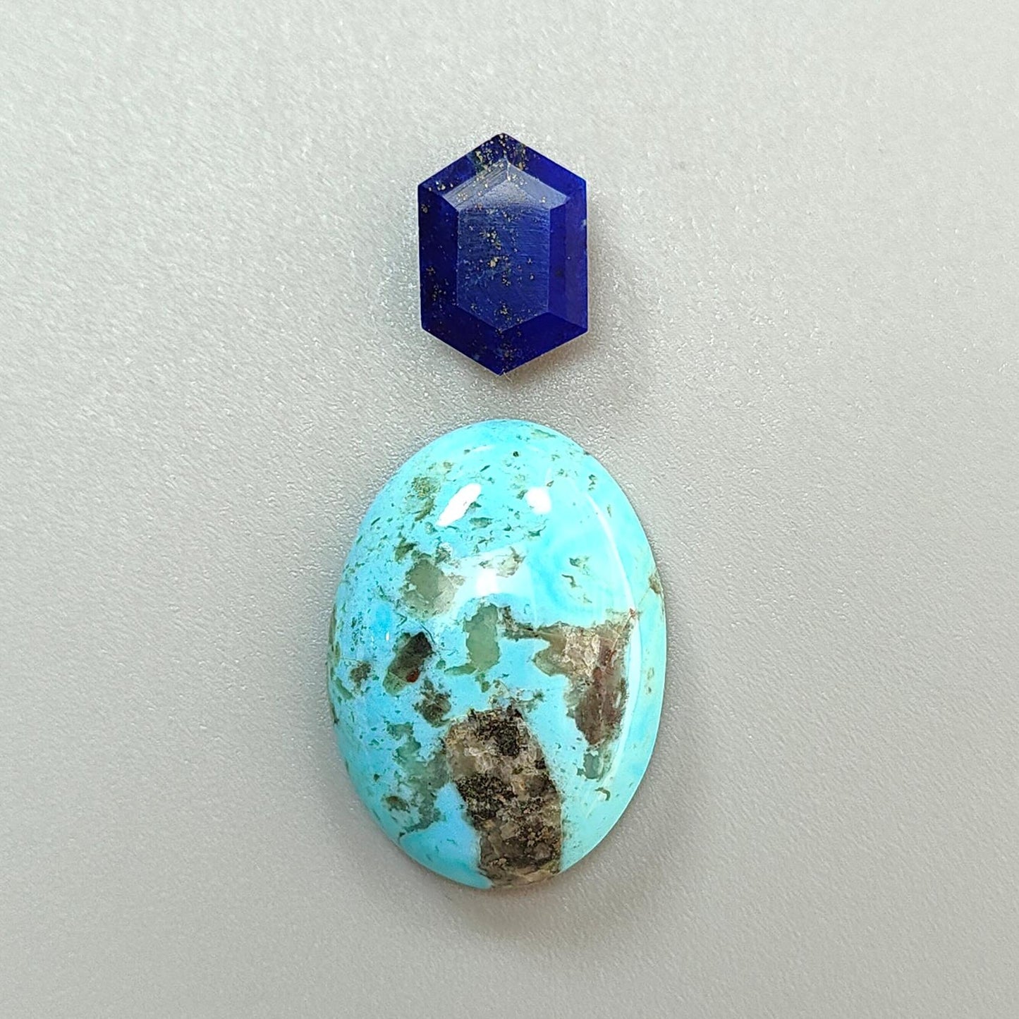 Turquoise Gemstone Cabochon: Natural Untreated Sleeping Beauty Arizona Turquoise with Lapis Lazuli Oval, Triangle Shape 2pcs Set for Jewelry