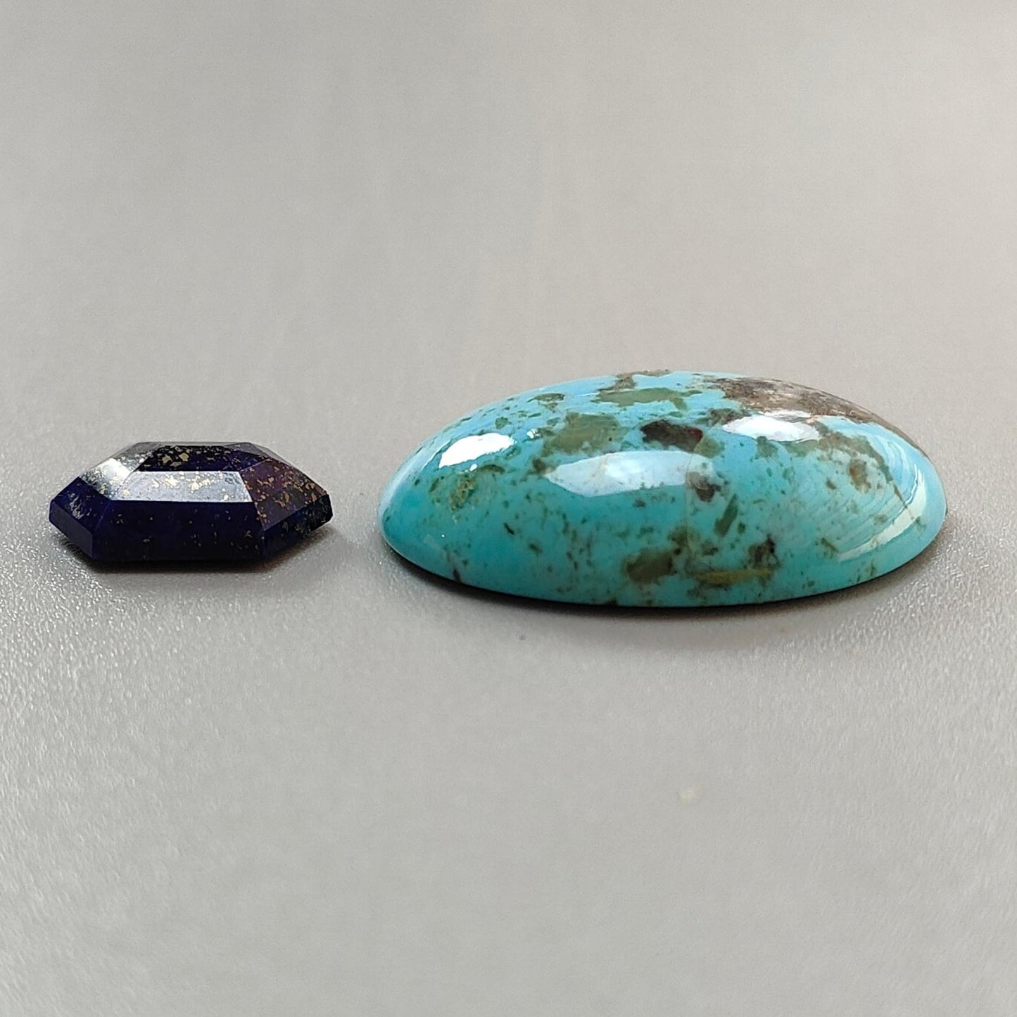 Turquoise Gemstone Cabochon: Natural Untreated Sleeping Beauty Arizona Turquoise with Lapis Lazuli Oval, Triangle Shape 2pcs Set for Jewelry