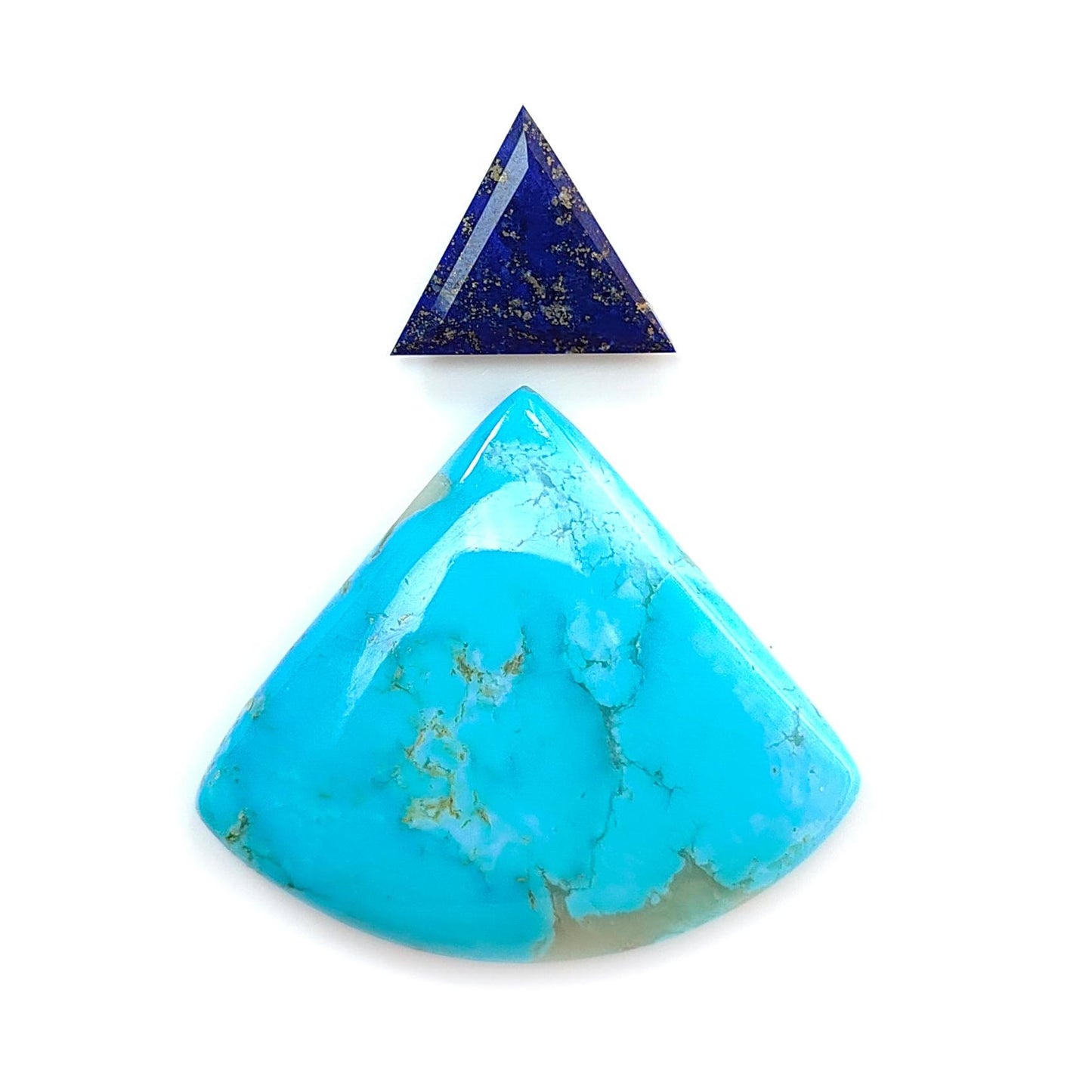 Turquoise Gemstone Cabochon: Natural Untreated Sleeping Beauty Arizona Turquoise with Lapis Lazuli Oval, Triangle Shape 2pcs Set for Jewelry