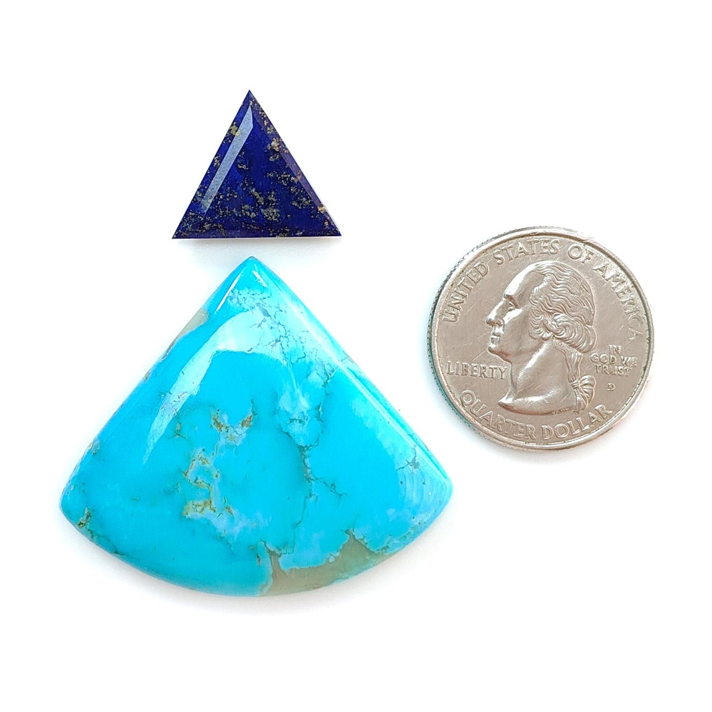 Turquoise Gemstone Cabochon: Natural Untreated Sleeping Beauty Arizona Turquoise with Lapis Lazuli Oval, Triangle Shape 2pcs Set for Jewelry
