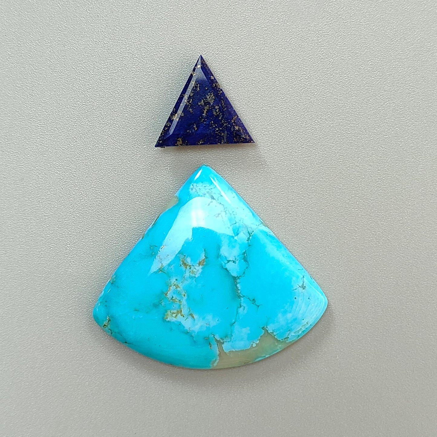 Turquoise Gemstone Cabochon: Natural Untreated Sleeping Beauty Arizona Turquoise with Lapis Lazuli Oval, Triangle Shape 2pcs Set for Jewelry