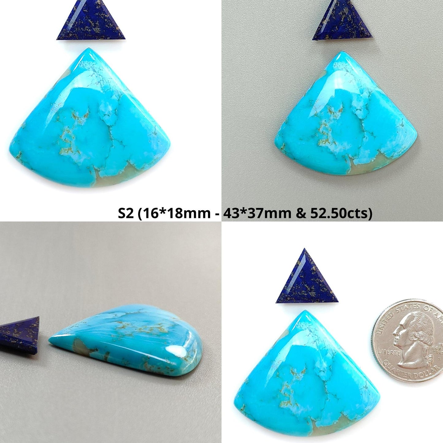 Turquoise Gemstone Cabochon: Natural Untreated Sleeping Beauty Arizona Turquoise with Lapis Lazuli Oval, Triangle Shape 2pcs Set for Jewelry