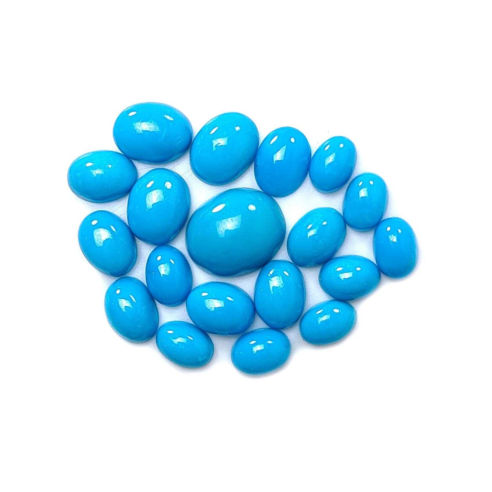 Blue Turquoise Gemstone Cabochon: 26.30cts Natural Sleeping Beauty Arizona Turquoise Oval Shape 7*5mm - 12*10mm 19pc Lot December Birthstone-Saksham Gems