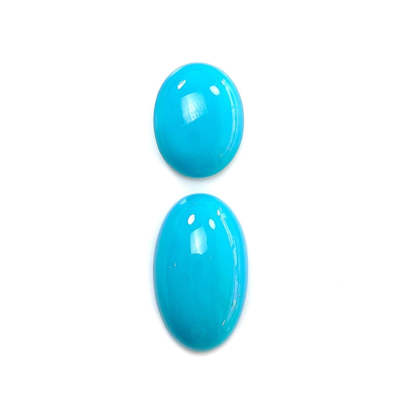 Blue Turquoise Gemstone Cabochon: Natural Untreated Sleeping Beauty Turquoise Oval, Round Shape 2pcs Set December Birthstone