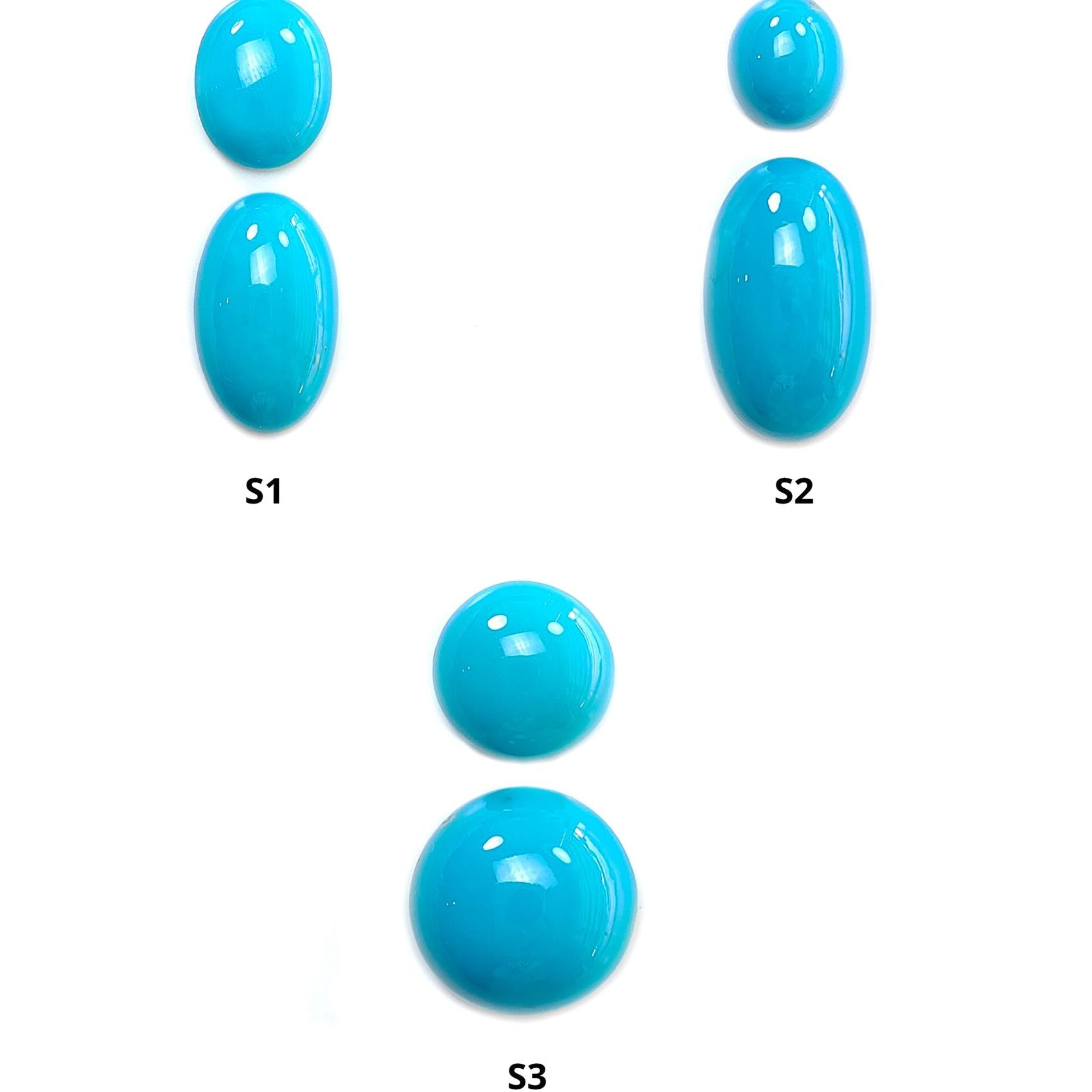 Blue Turquoise Gemstone Cabochon: Natural Untreated Sleeping Beauty Turquoise Oval, Round Shape 2pcs Set December Birthstone-Saksham Gems