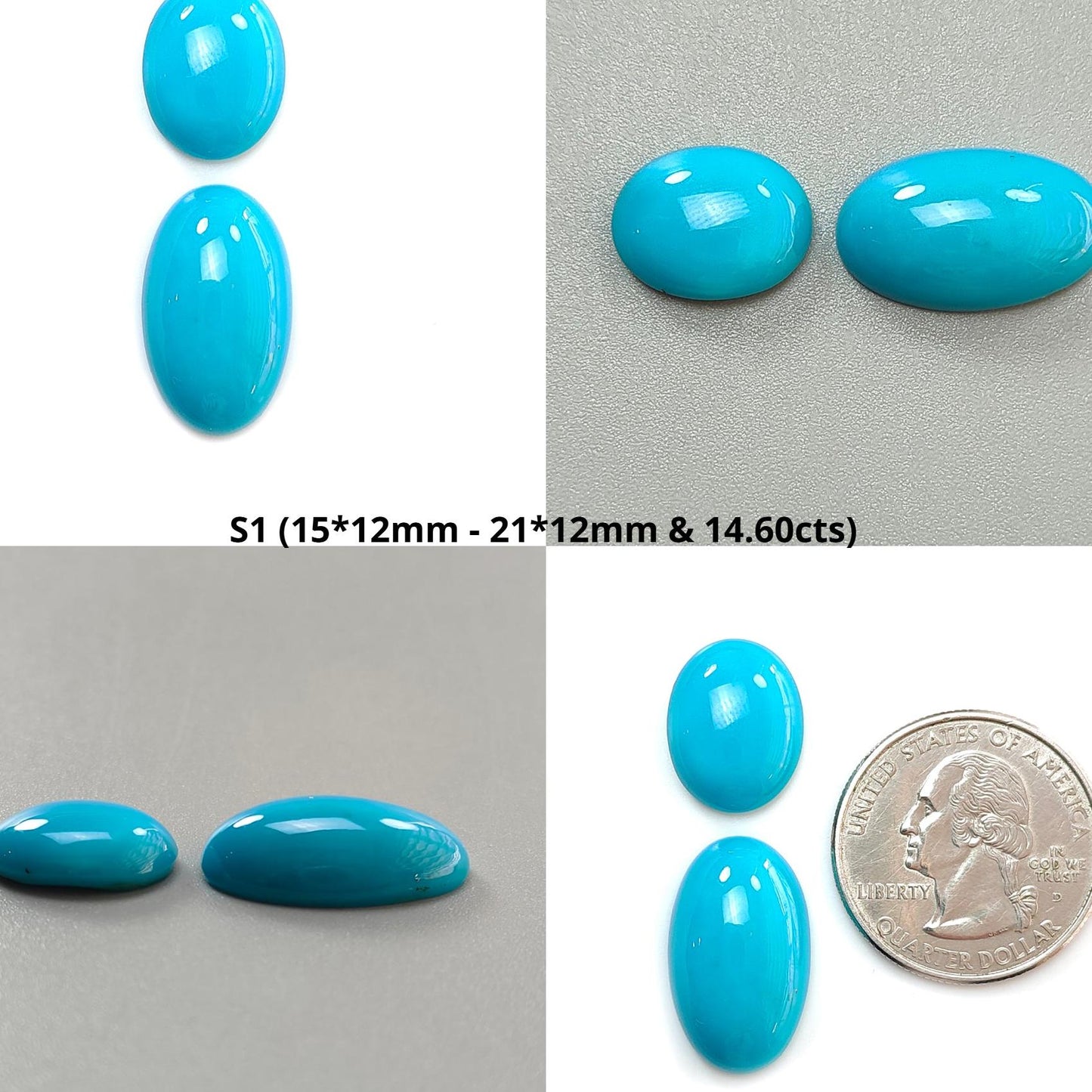 Blue Turquoise Gemstone Cabochon: Natural Untreated Sleeping Beauty Turquoise Oval, Round Shape 2pcs Set December Birthstone
