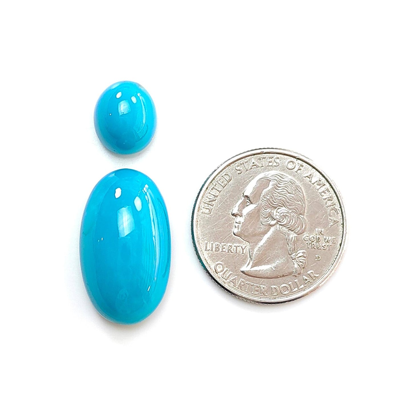 Blue Turquoise Gemstone Cabochon: Natural Untreated Sleeping Beauty Turquoise Oval, Round Shape 2pcs Set December Birthstone