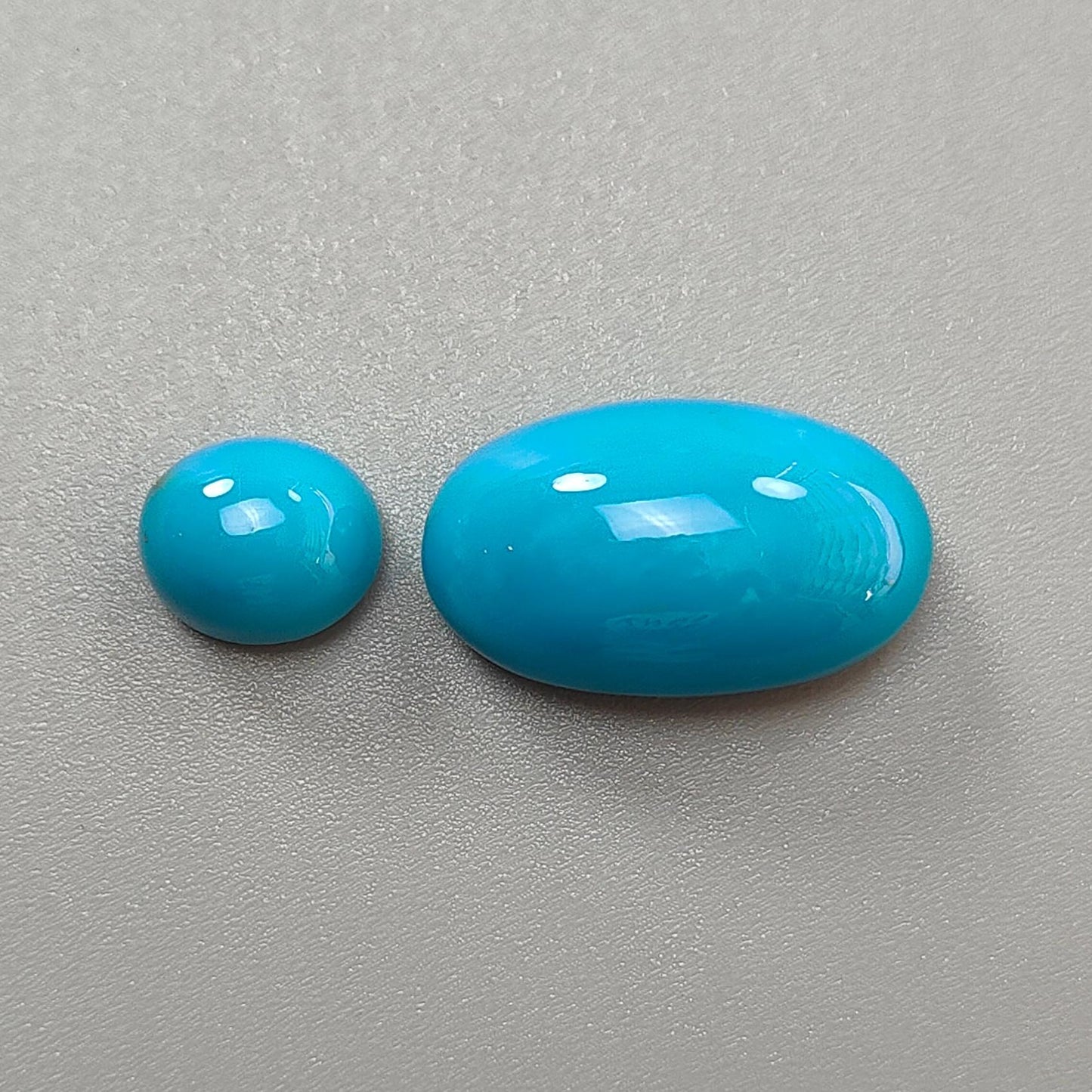 Blue Turquoise Gemstone Cabochon: Natural Untreated Sleeping Beauty Turquoise Oval, Round Shape 2pcs Set December Birthstone