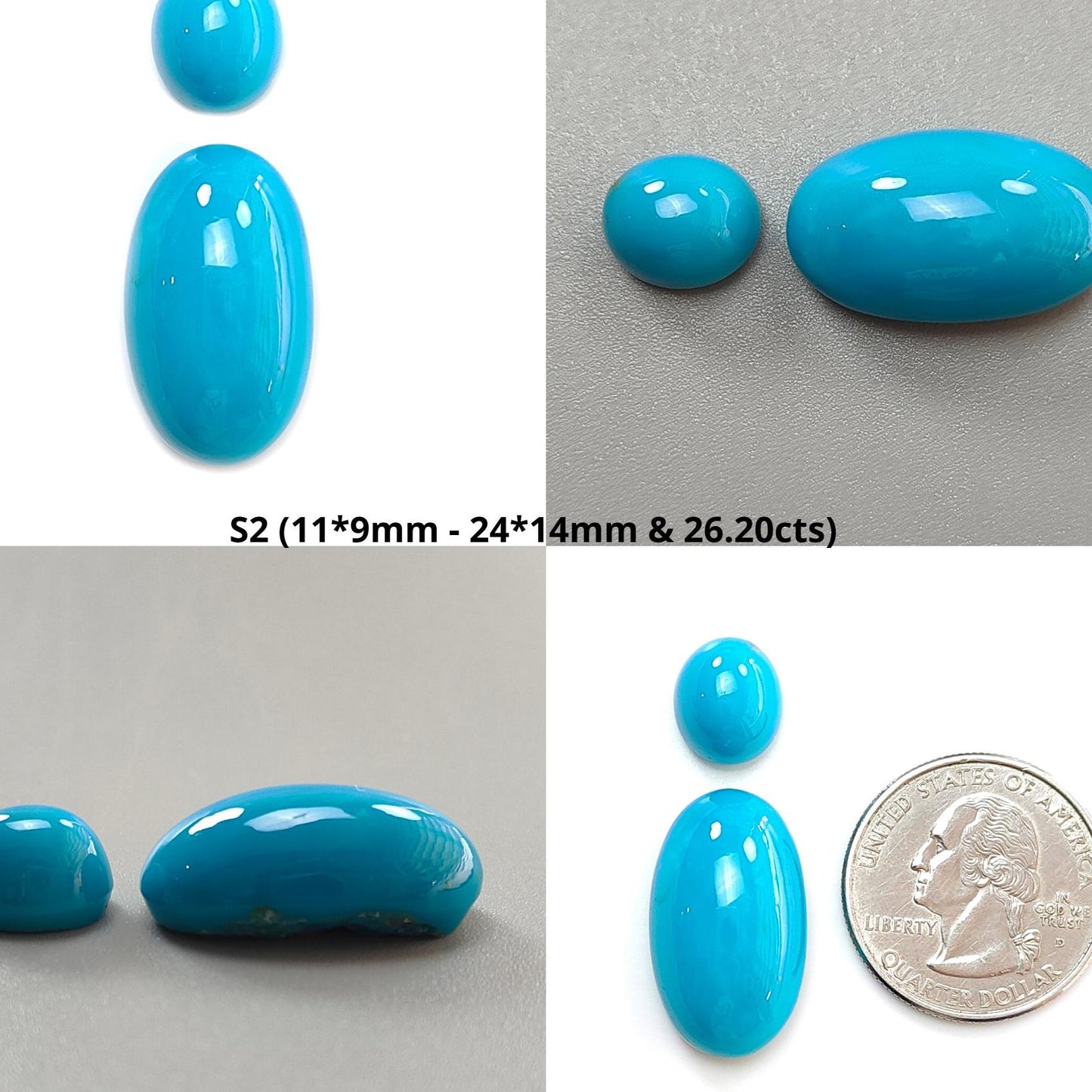 Blue Turquoise Gemstone Cabochon: Natural Untreated Sleeping Beauty Turquoise Oval, Round Shape 2pcs Set December Birthstone