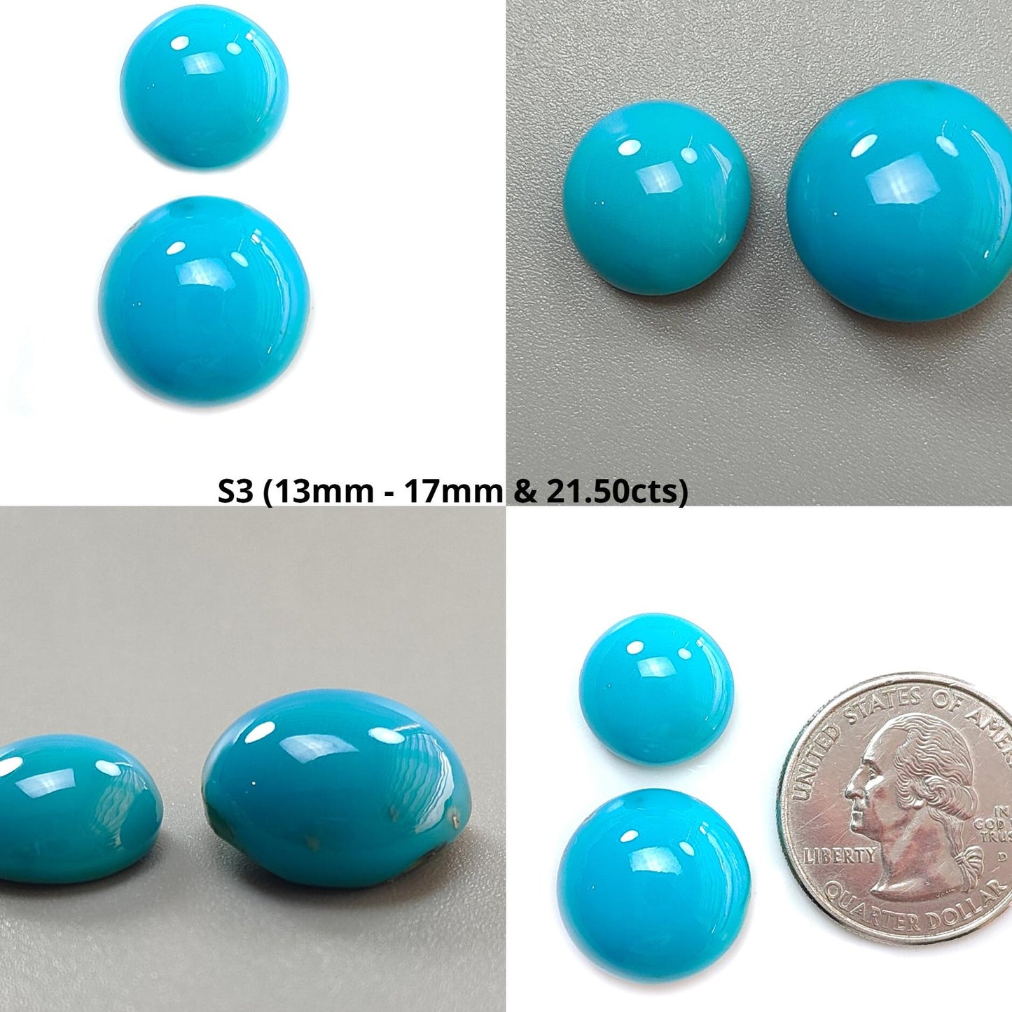 Blue Turquoise Gemstone Cabochon: Natural Untreated Sleeping Beauty Turquoise Oval, Round Shape 2pcs Set December Birthstone