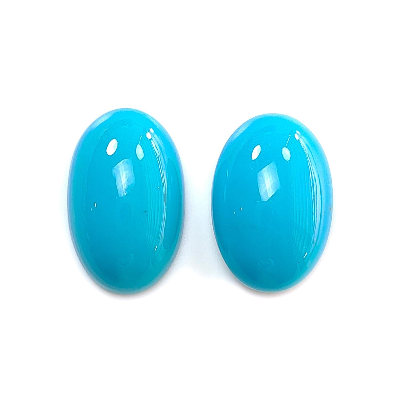 Blue Turquoise Gemstone Cabochon: 31.50cts Natural Sleeping Beauty Arizona Turquoise Oval Shape 22*15mm - 23*14.5mm 2pcs December Birthstone-Saksham Gems