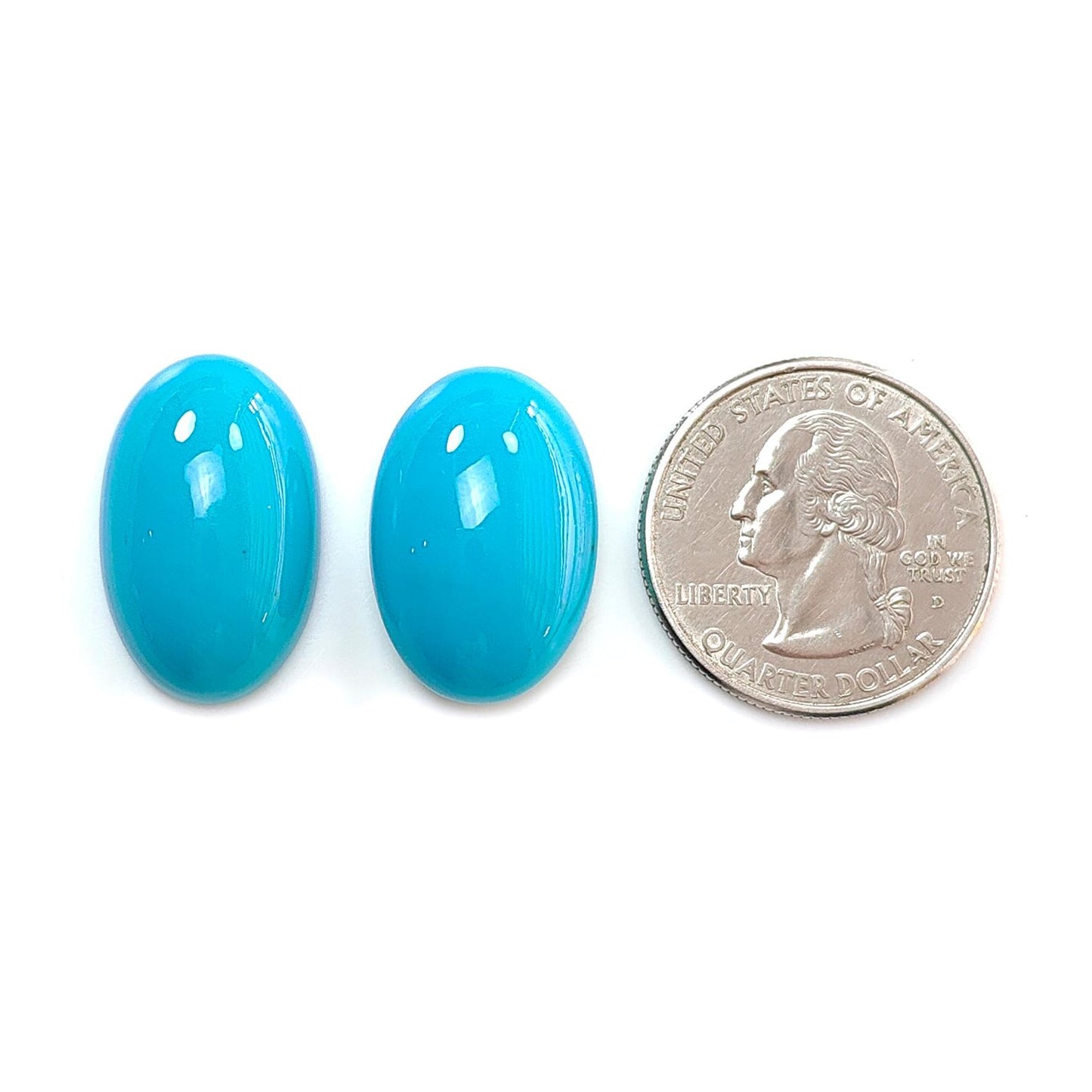 Blue Turquoise Gemstone Cabochon: 31.50cts Natural Sleeping Beauty Arizona Turquoise Oval Shape 22*15mm - 23*14.5mm 2pcs December Birthstone
