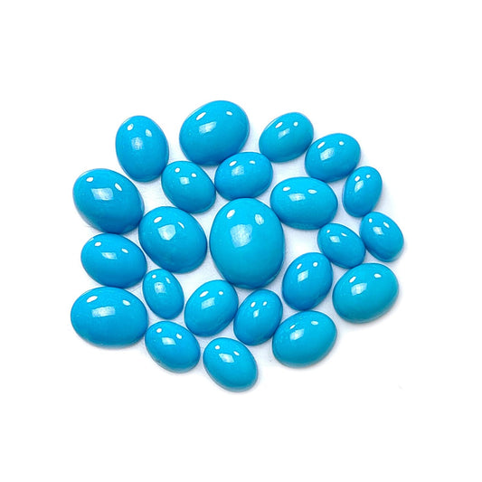 Blue Turquoise Gemstone Cabochon: 40.10cts Natural Sleeping Beauty Arizona Turquoise Oval Shape 7*5mm - 12*10mm 23pc Lot December Birthstone-Saksham Gems