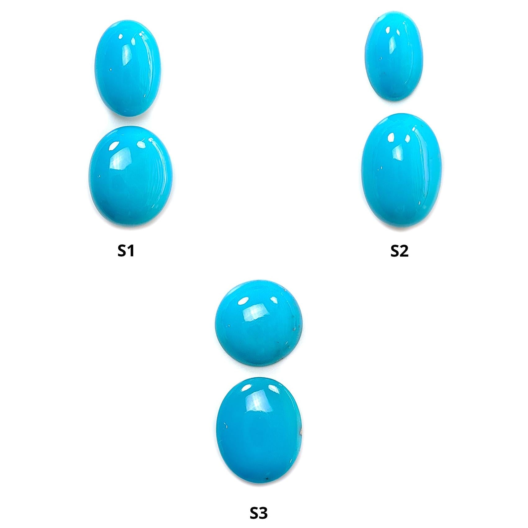 Blue Turquoise Gemstone Cabochon: Natural Untreated Sleeping Beauty Turquoise Oval, Round Shape 2pcs Set December Birthstone-Saksham Gems