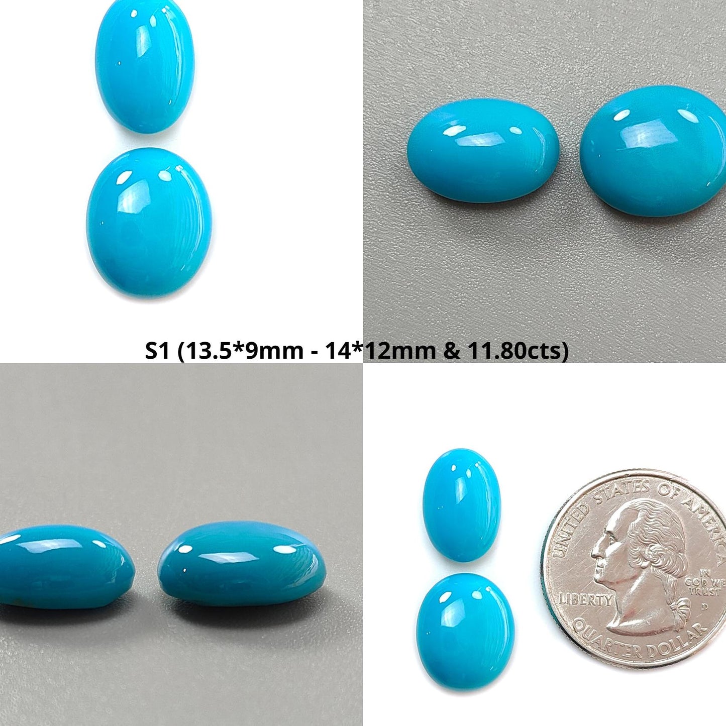 Blue Turquoise Gemstone Cabochon: Natural Untreated Sleeping Beauty Turquoise Oval, Round Shape 2pcs Set December Birthstone
