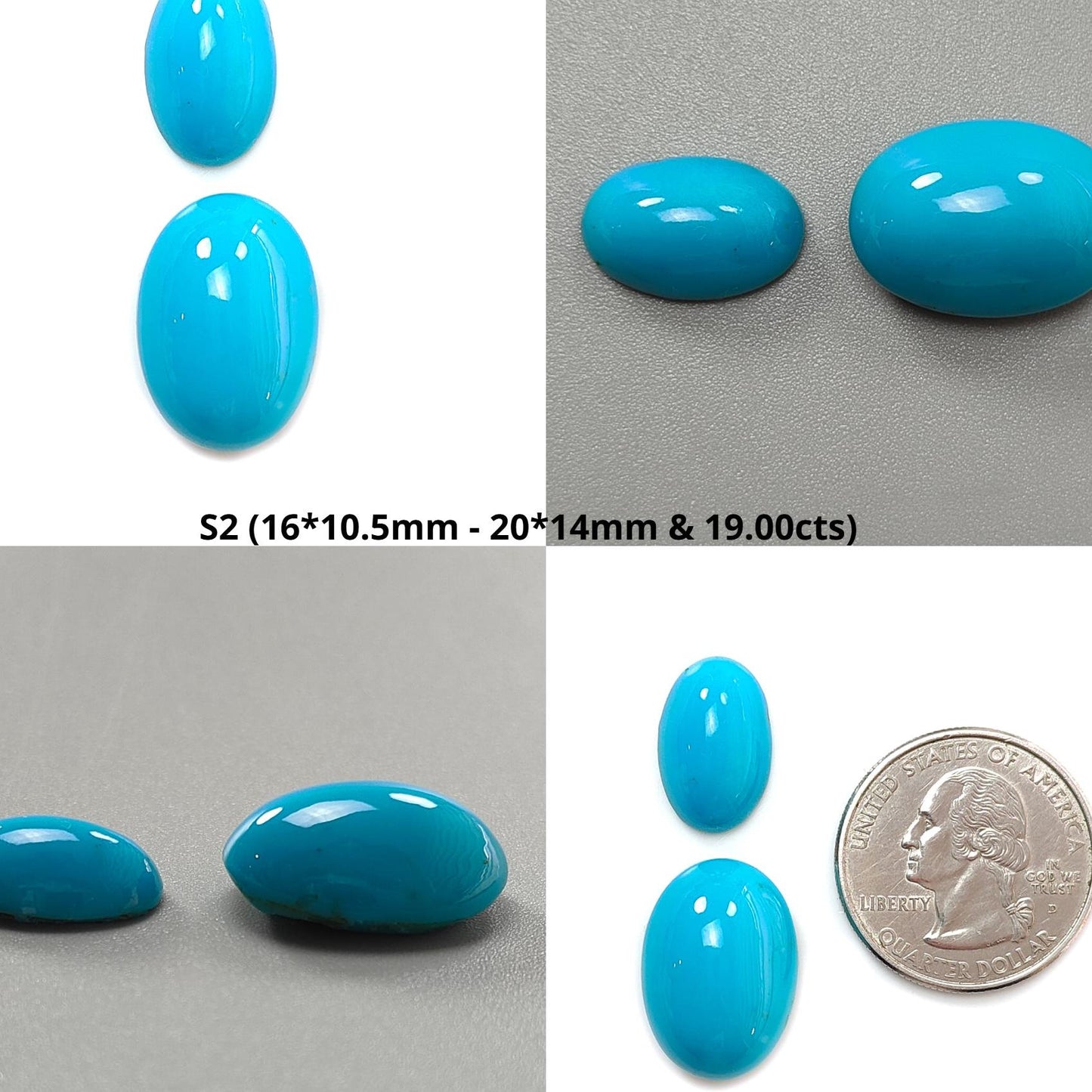 Blue Turquoise Gemstone Cabochon: Natural Untreated Sleeping Beauty Turquoise Oval, Round Shape 2pcs Set December Birthstone