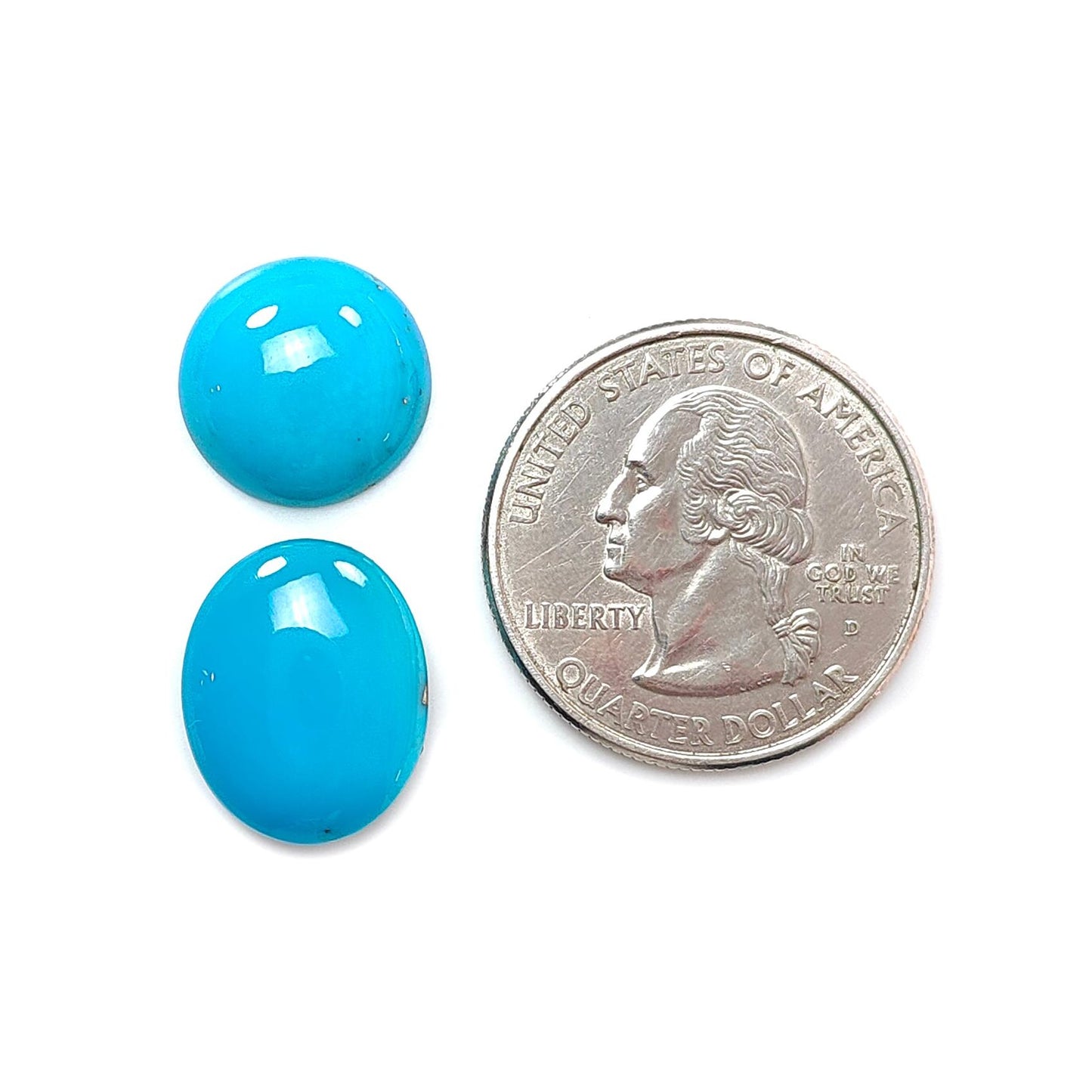 Blue Turquoise Gemstone Cabochon: Natural Untreated Sleeping Beauty Turquoise Oval, Round Shape 2pcs Set December Birthstone
