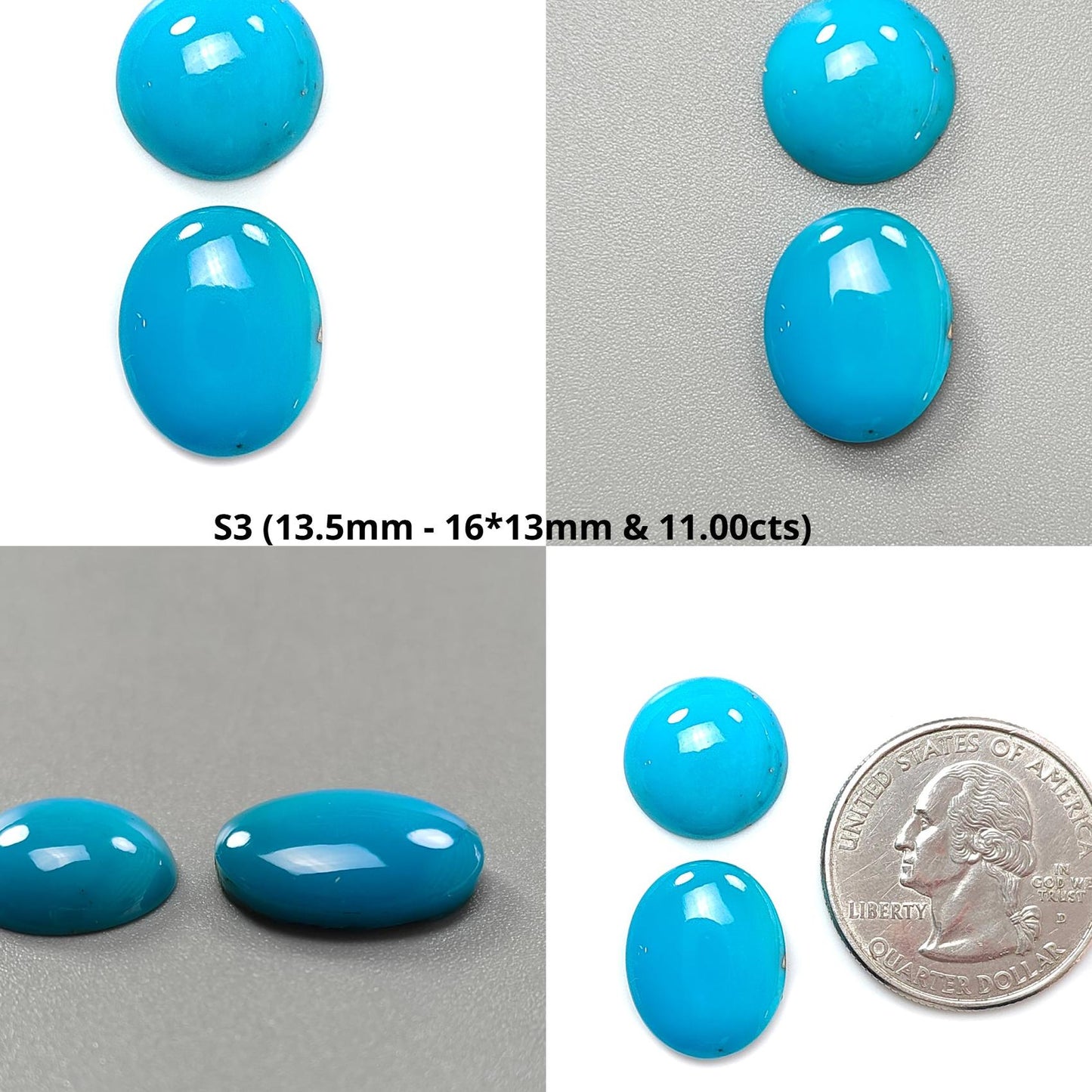 Blue Turquoise Gemstone Cabochon: Natural Untreated Sleeping Beauty Turquoise Oval, Round Shape 2pcs Set December Birthstone