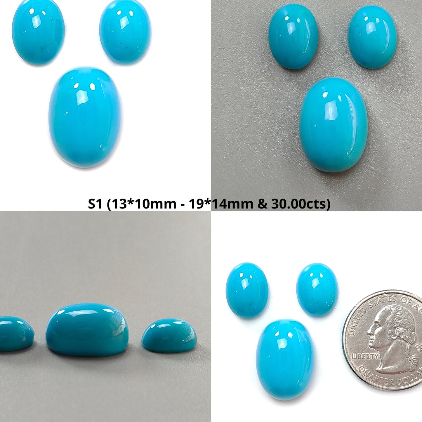 Blue Turquoise Gemstone Cabochon: Natural Untreated Sleeping Beauty Turquoise Oval, Cushion Shape 3pcs Set December Birthstone