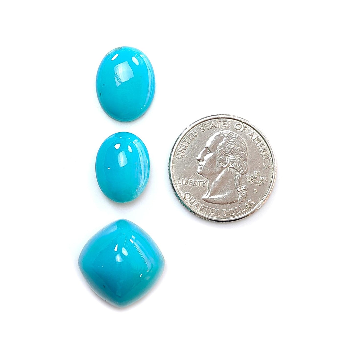 Blue Turquoise Gemstone Cabochon: Natural Untreated Sleeping Beauty Turquoise Oval, Cushion Shape 3pcs Set December Birthstone
