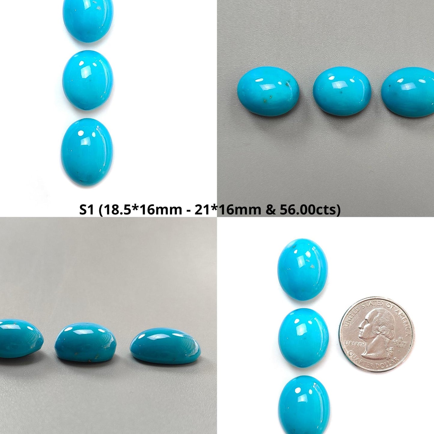 Blue Turquoise Gemstone Cabochon: Natural Untreated Sleeping Beauty Turquoise Oval Shape 3pcs Set December Birthstone