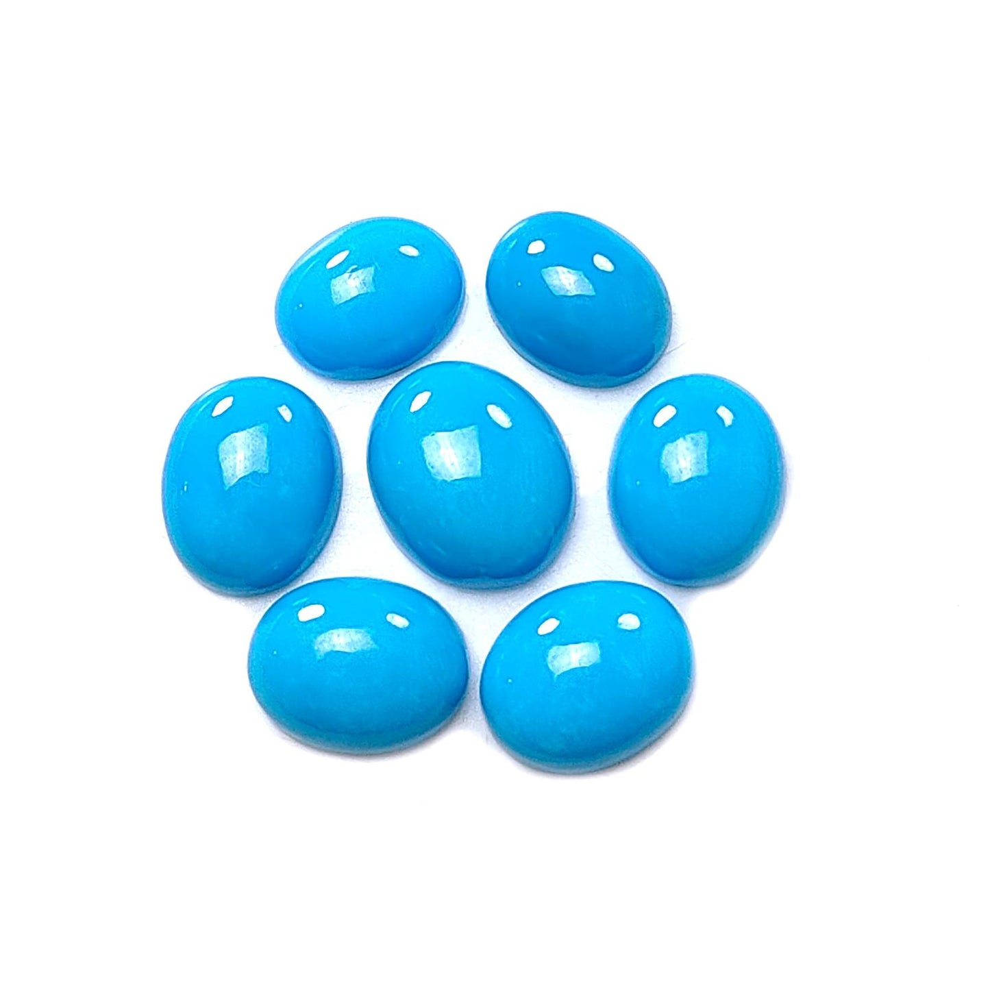 Blue Turquoise Gemstone Cabochon: 25.10cts Natural Sleeping Beauty Arizona Turquoise Oval Shape 10*8mm - 12*10mm 7pc Lot December Birthstone-Saksham Gems
