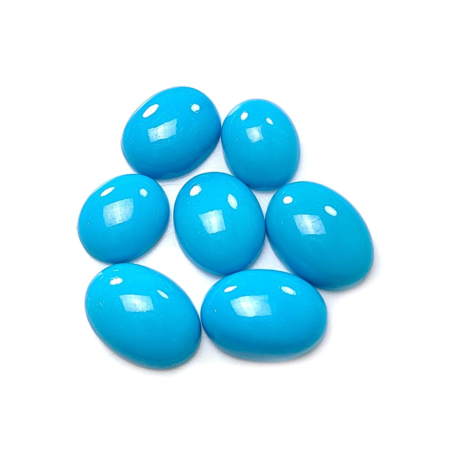Blue Turquoise Gemstone Cabochon: 30.00cts Natural Sleeping Beauty Arizona Turquoise Oval Shape 11*9mm - 14*10mm 7pc Lot December Birthstone-Saksham Gems