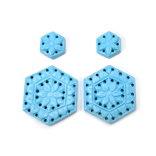 turquoise hexagon shape carving