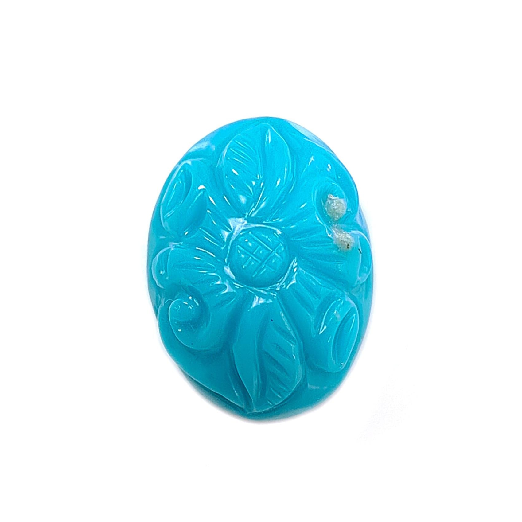 Blue Turquoise Gemstone Carving: 11.30cts Natural Turquoise Hand Carved Oval Shape Cabochon 18*14mm 1pc for Jewelry December Birthstone-Saksham Gems