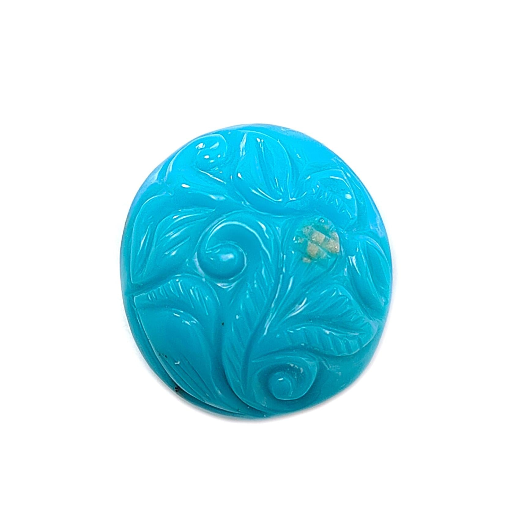 Blue Turquoise Gemstone Carving: 14.80cts Natural Turquoise Hand Carved Oval Shape Cabochon 19*17mm 1pc for Jewelry December Birthstone-Saksham Gems