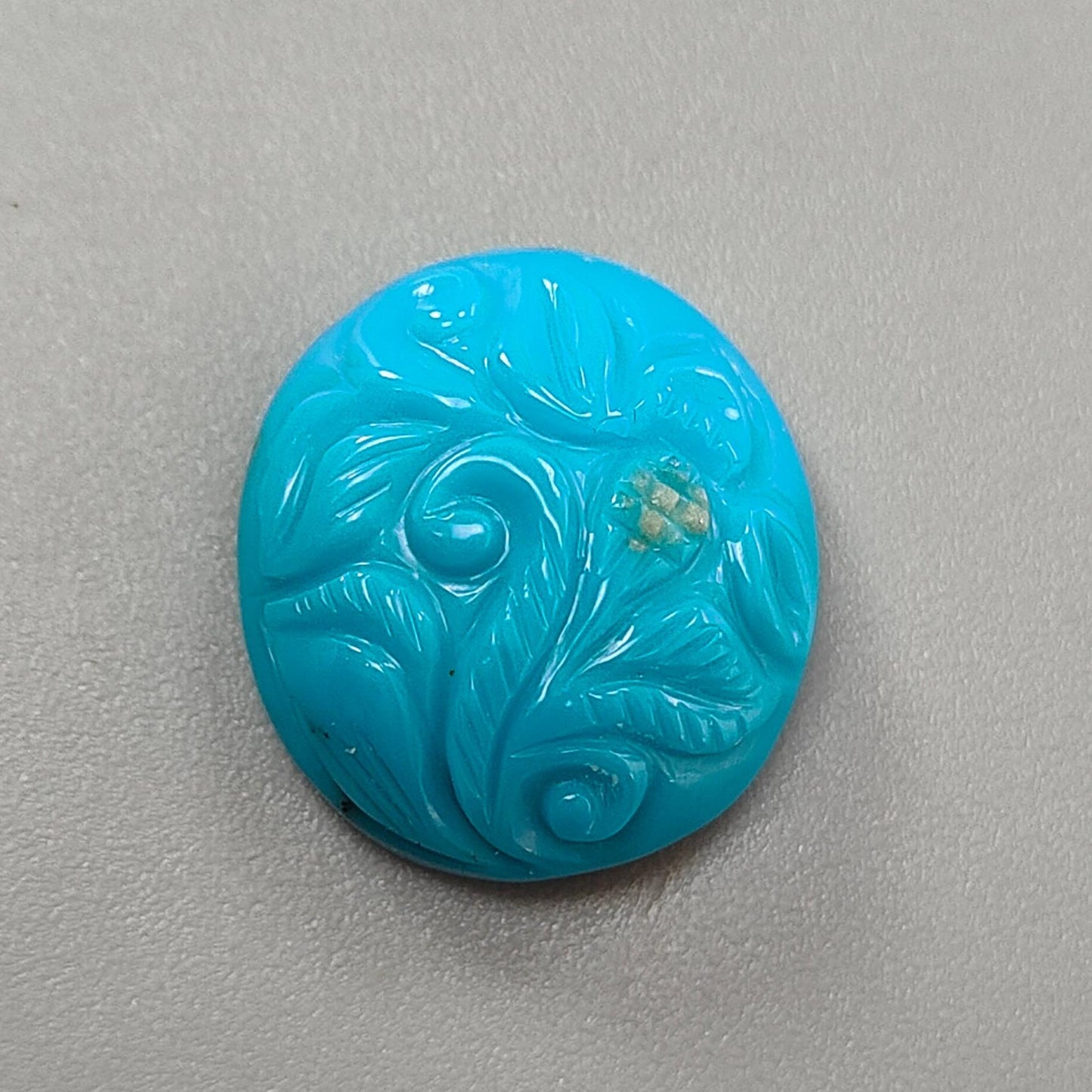 Blue Turquoise Gemstone Carving: 14.80cts Natural Turquoise Hand Carved Oval Shape Cabochon 19*17mm 1pc for Jewelry December Birthstone