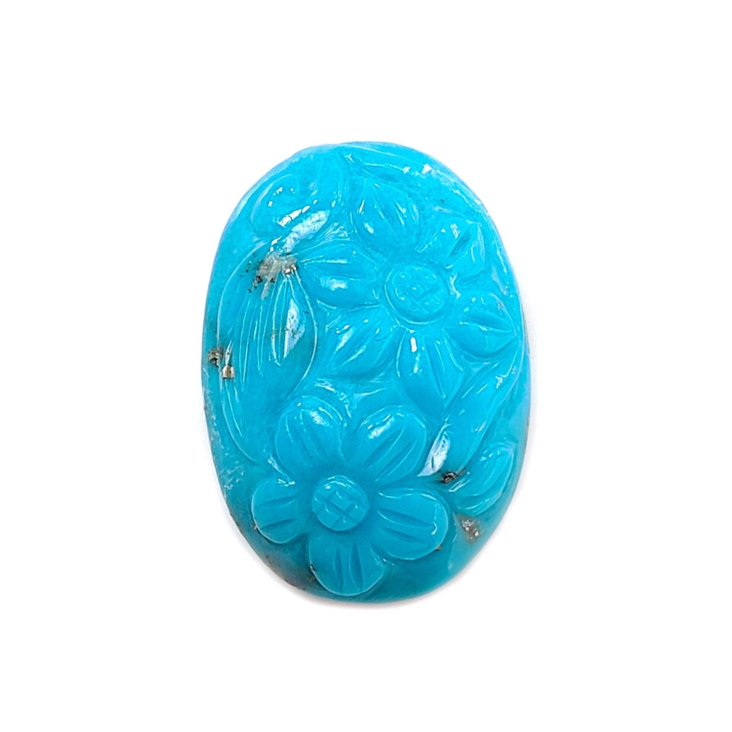 Blue Turquoise Gemstone Carving: 19.20cts Natural Turquoise Hand Carved Oval Shape Cabochon 22*16mm 1pc for Jewelry December Birthstone-Saksham Gems