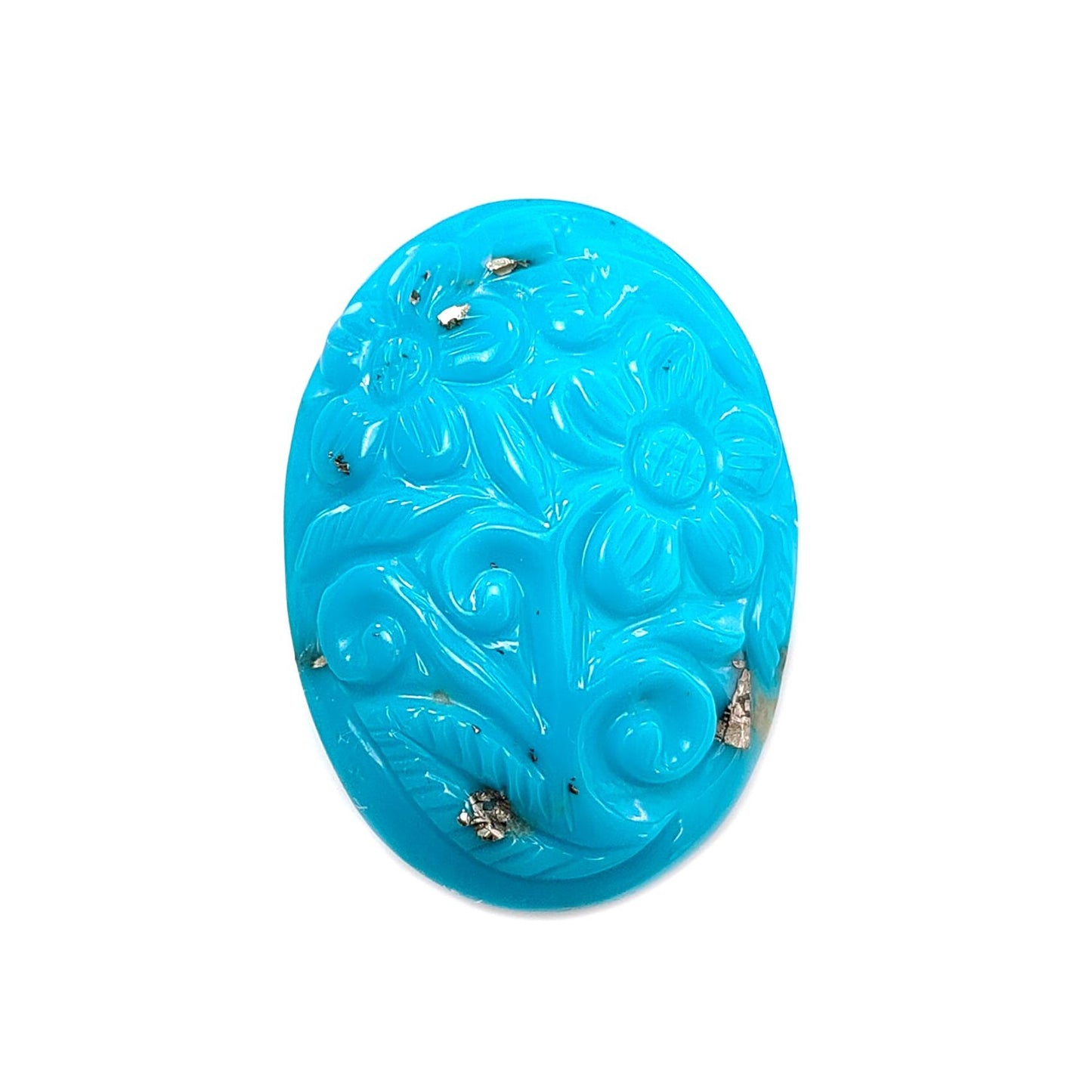Blue Turquoise Gemstone Carving: 37.80cts Natural Turquoise Hand Carved Oval Shape Cabochon 29*20mm 1pc for Jewelry December Birthstone-Saksham Gems