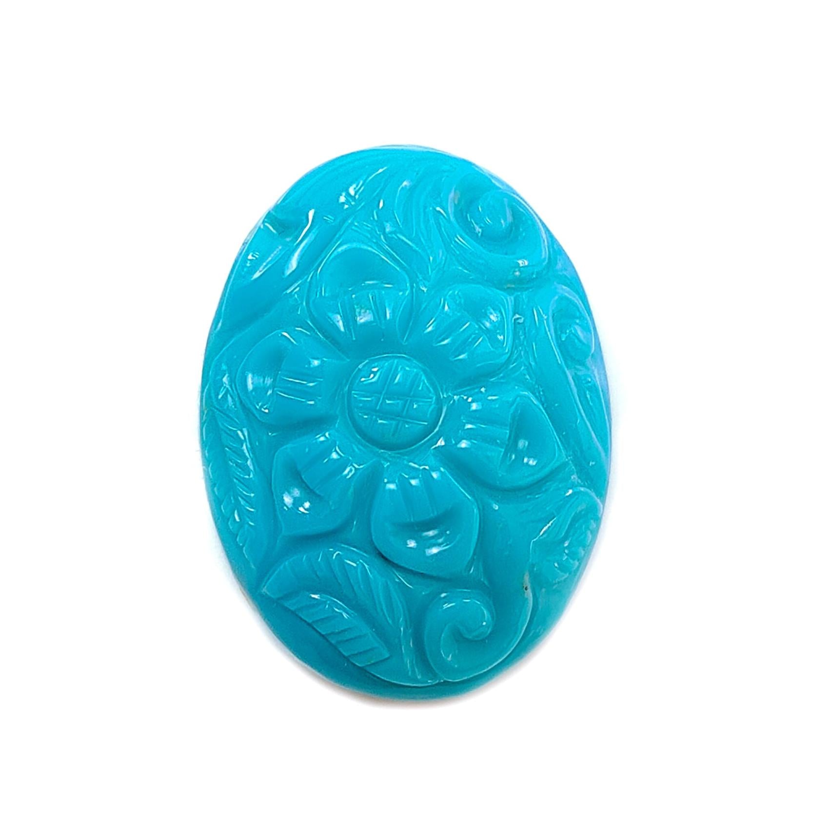 Blue Turquoise Gemstone Carving: 28.80cts Natural Turquoise Hand Carved Oval Shape Cabochon 26*19mm 1pc for Jewelry December Birthstone-Saksham Gems