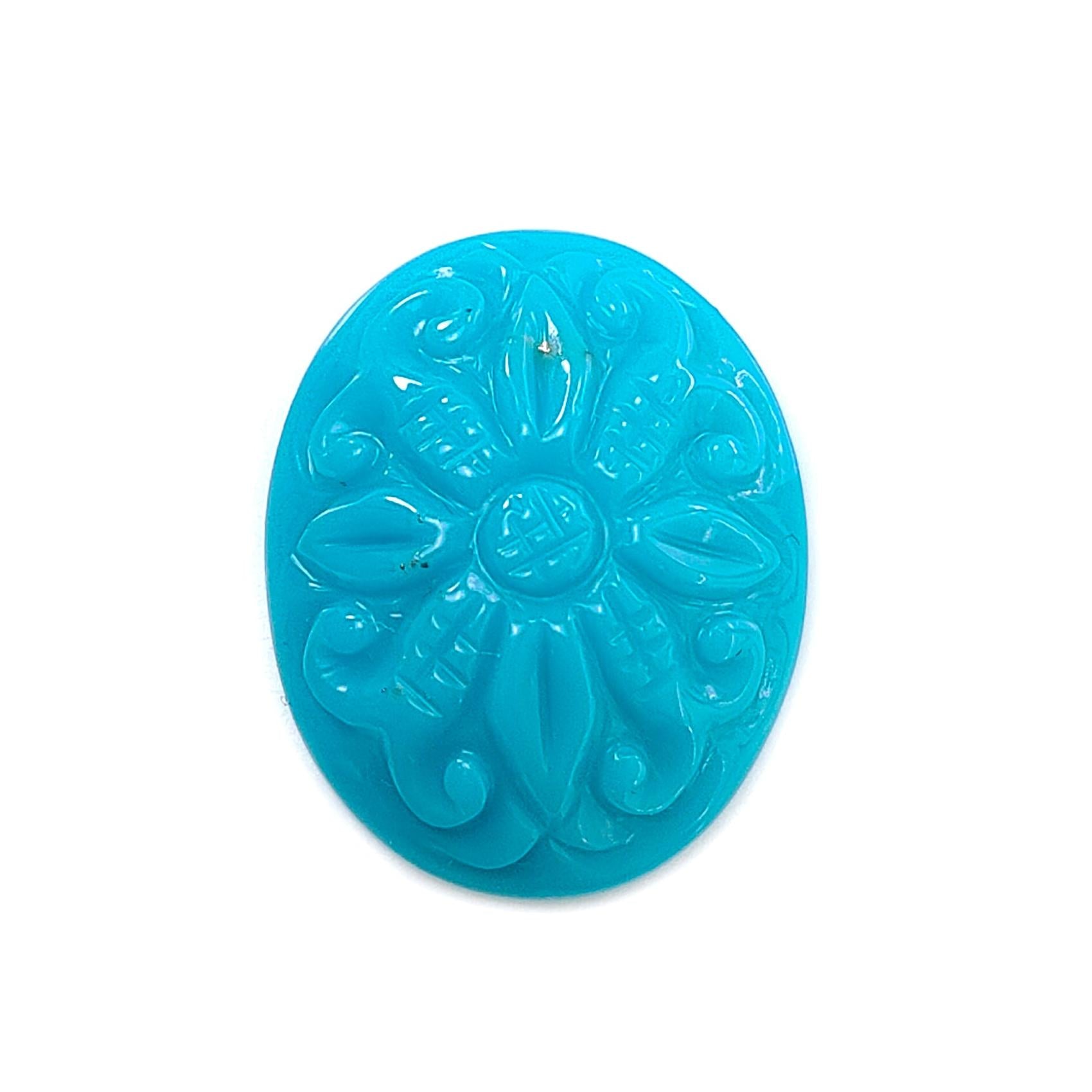 Blue Turquoise Gemstone Carving: 9.70cts Natural Turquoise Hand Carved Oval Shape Cabochon 21*17mm 1pc for Jewelry December Birthstone-Saksham Gems