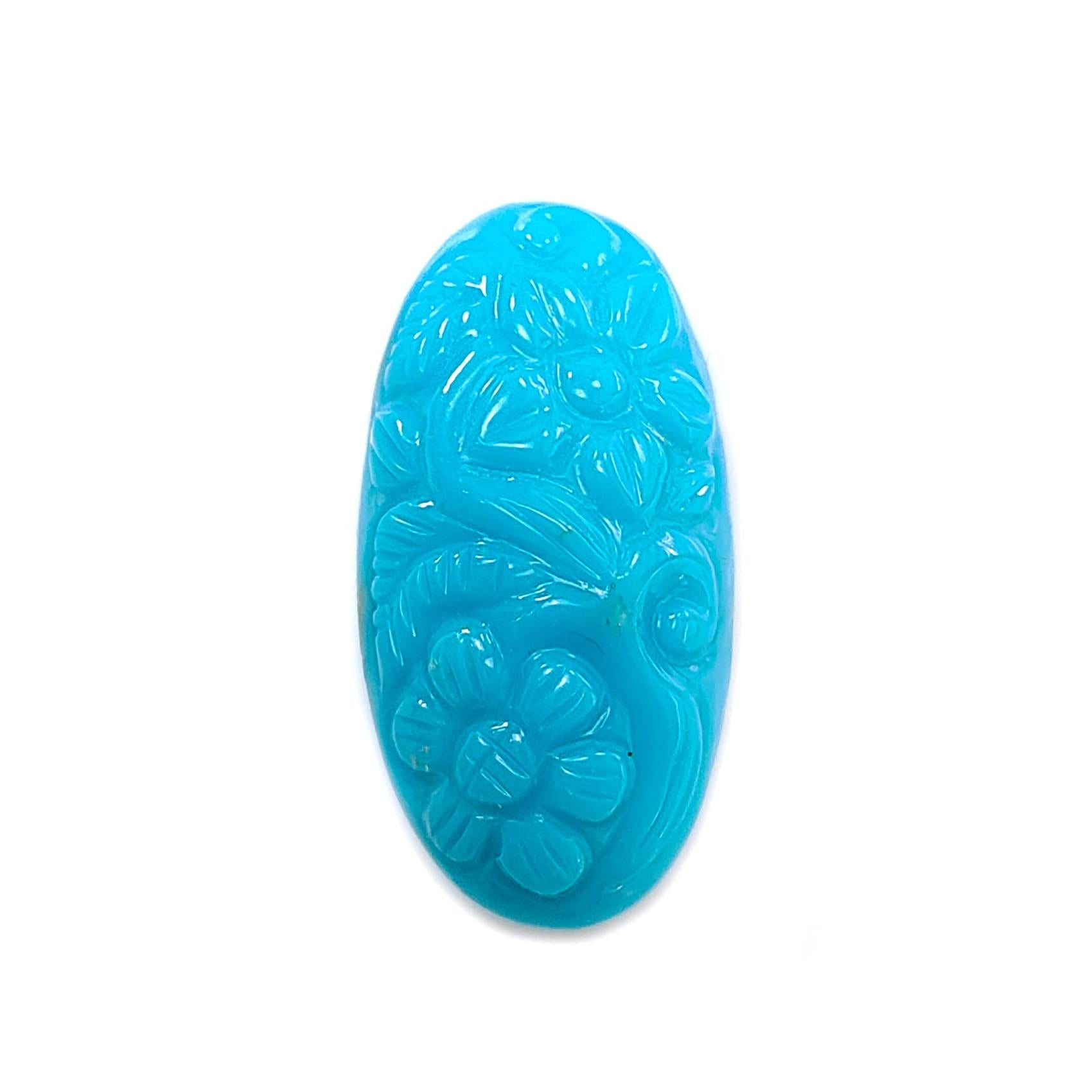 Blue Turquoise Gemstone Carving: 15.70cts Natural Turquoise Hand Carved Oval Shape Cabochon 25*13mm 1pc for Jewelry December Birthstone-Saksham Gems