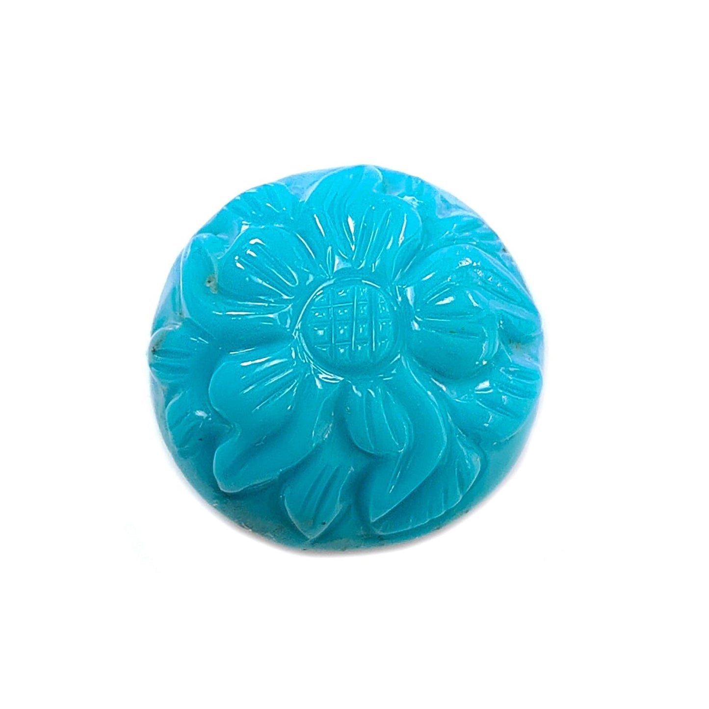 Blue Turquoise Gemstone Carving: 18.00cts Natural Turquoise Hand Carved Round Shape Cabochon 19mm 1pc for Jewelry December Birthstone-Saksham Gems