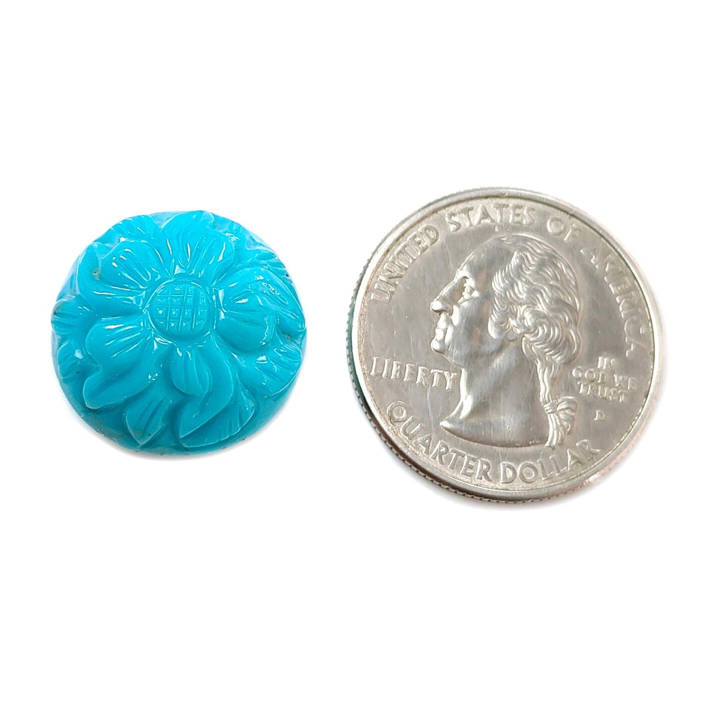Blue Turquoise Gemstone Carving: 18.00cts Natural Turquoise Hand Carved Round Shape Cabochon 19mm 1pc for Jewelry December Birthstone