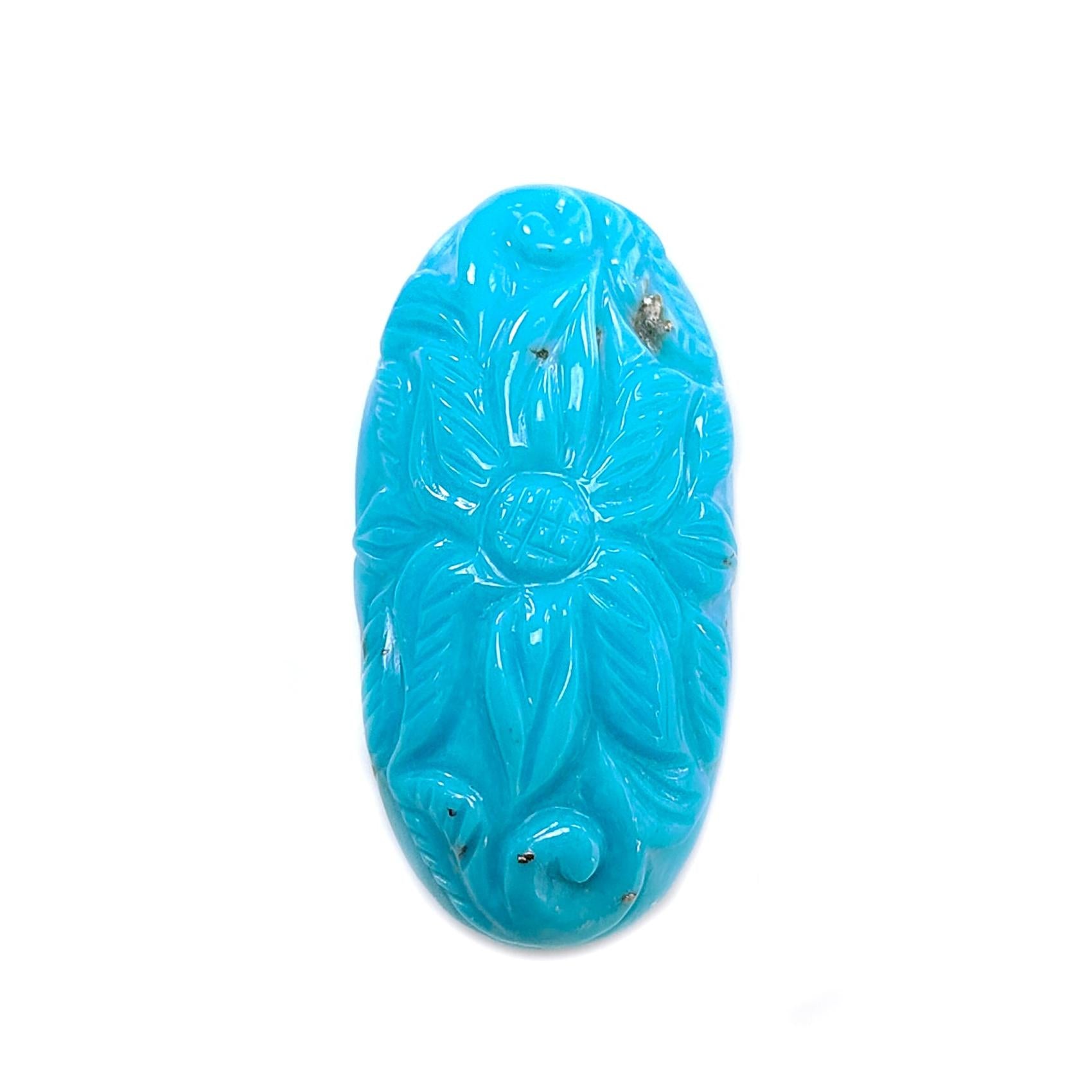 Blue Turquoise Gemstone Carving: 24.30cts Natural Turquoise Hand Carved Oval Shape Cabochon 29*14mm 1pc for Jewelry December Birthstone-Saksham Gems